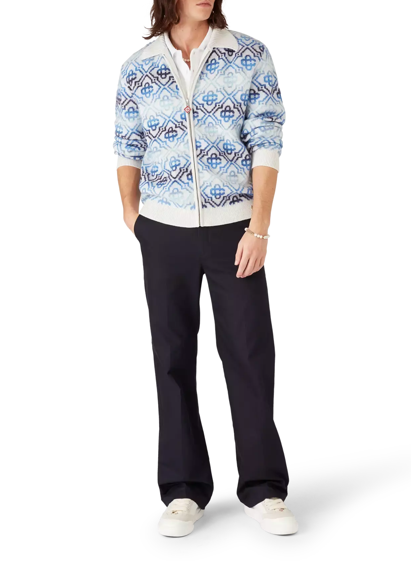 Cardigan Space Dye à imprimé logo en laine mélangée CASABLANCA PARIS Bleu