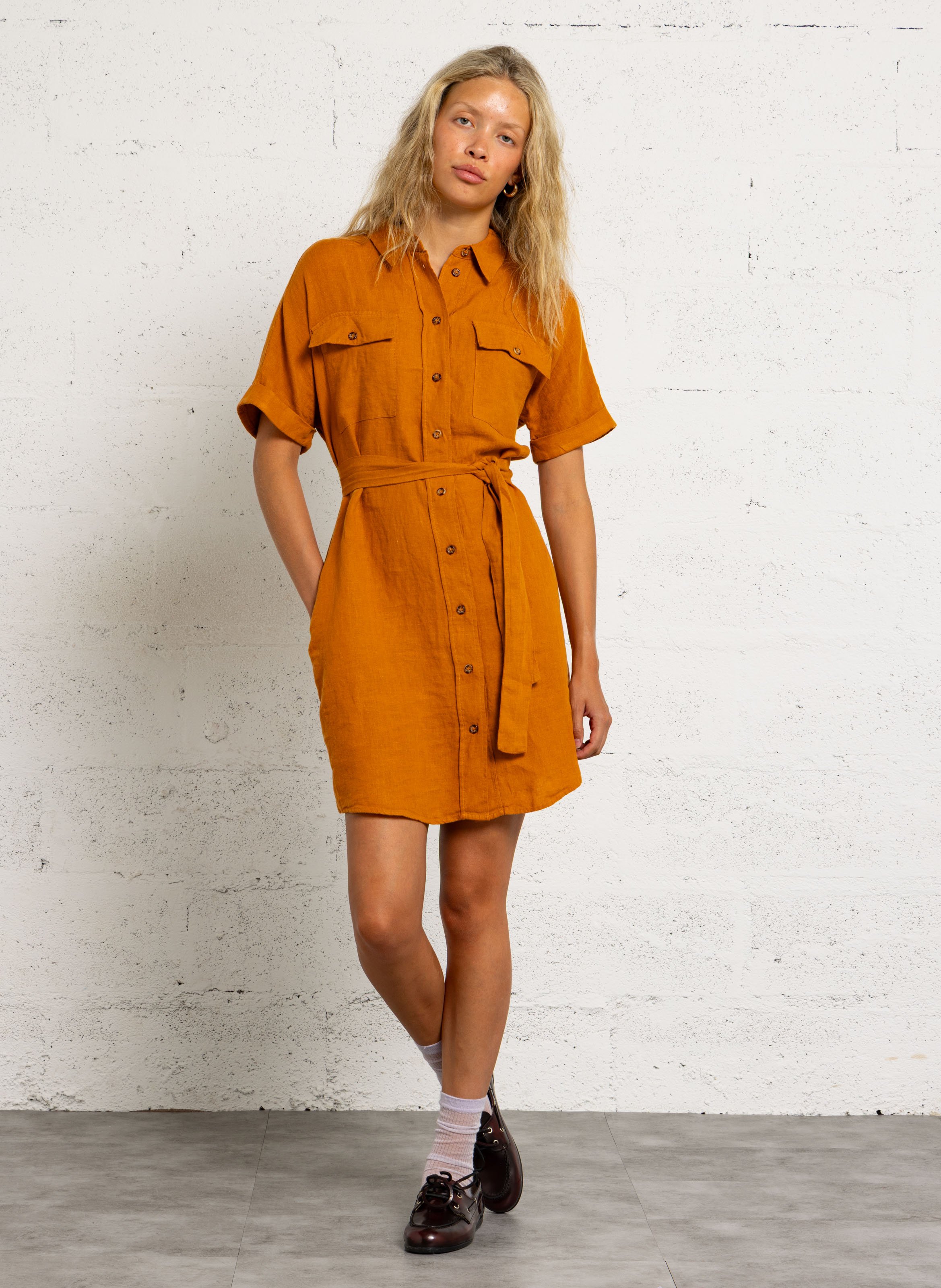 Robe chemise col classique en lin laya MAISON 123 Doré