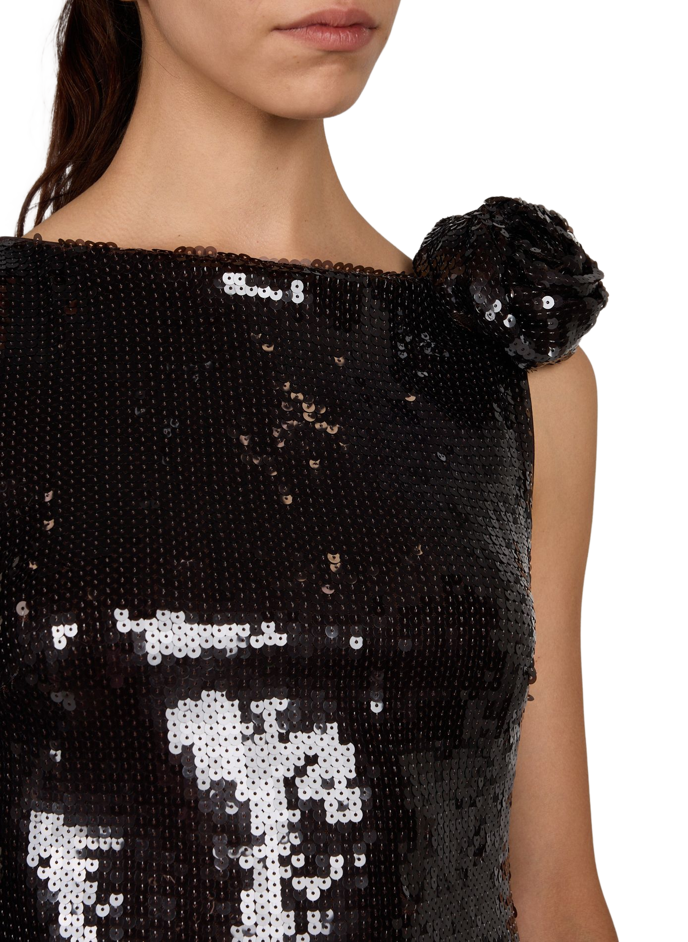 Robe midi évasée à sequins ROTATE Marron
