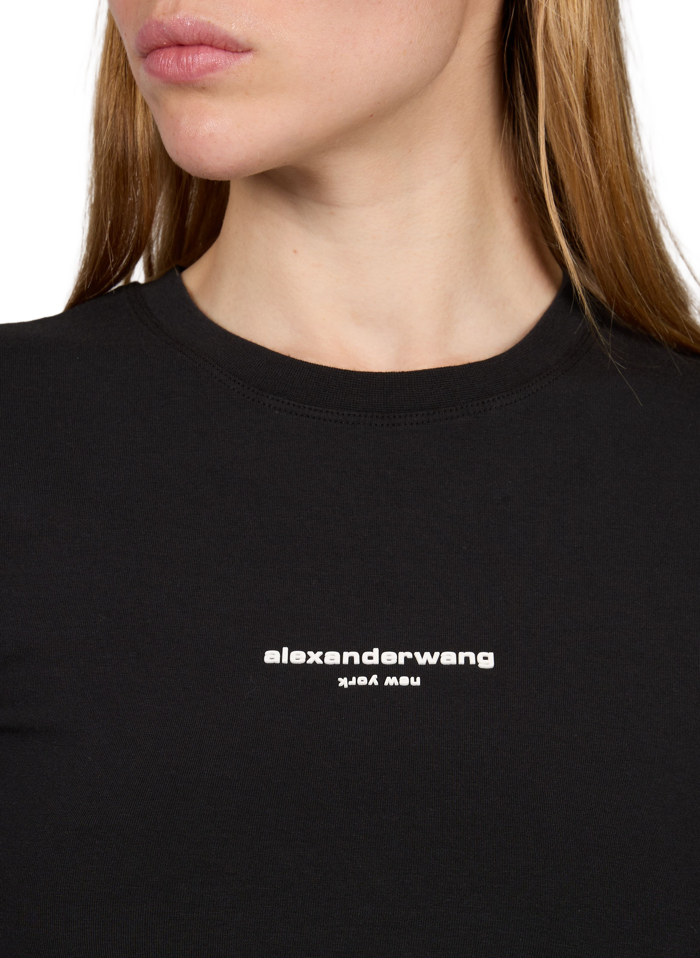 Top col rond à logo en coton mélangé ALEXANDER WANG Noir