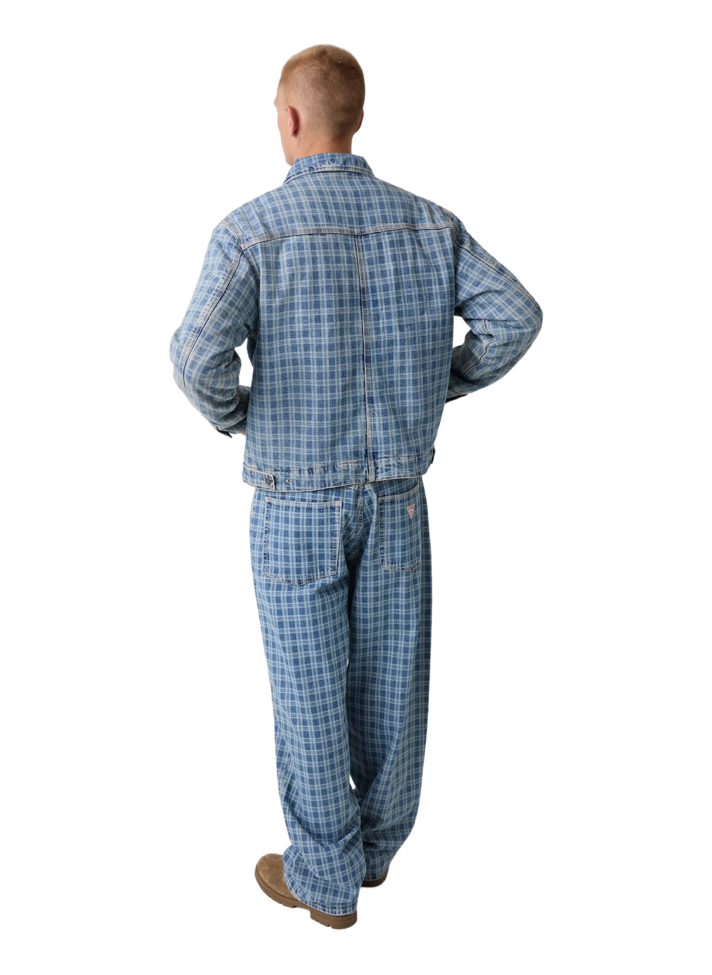 Veste droit col classique à carreaux en coton mélangé GUESS Bleu