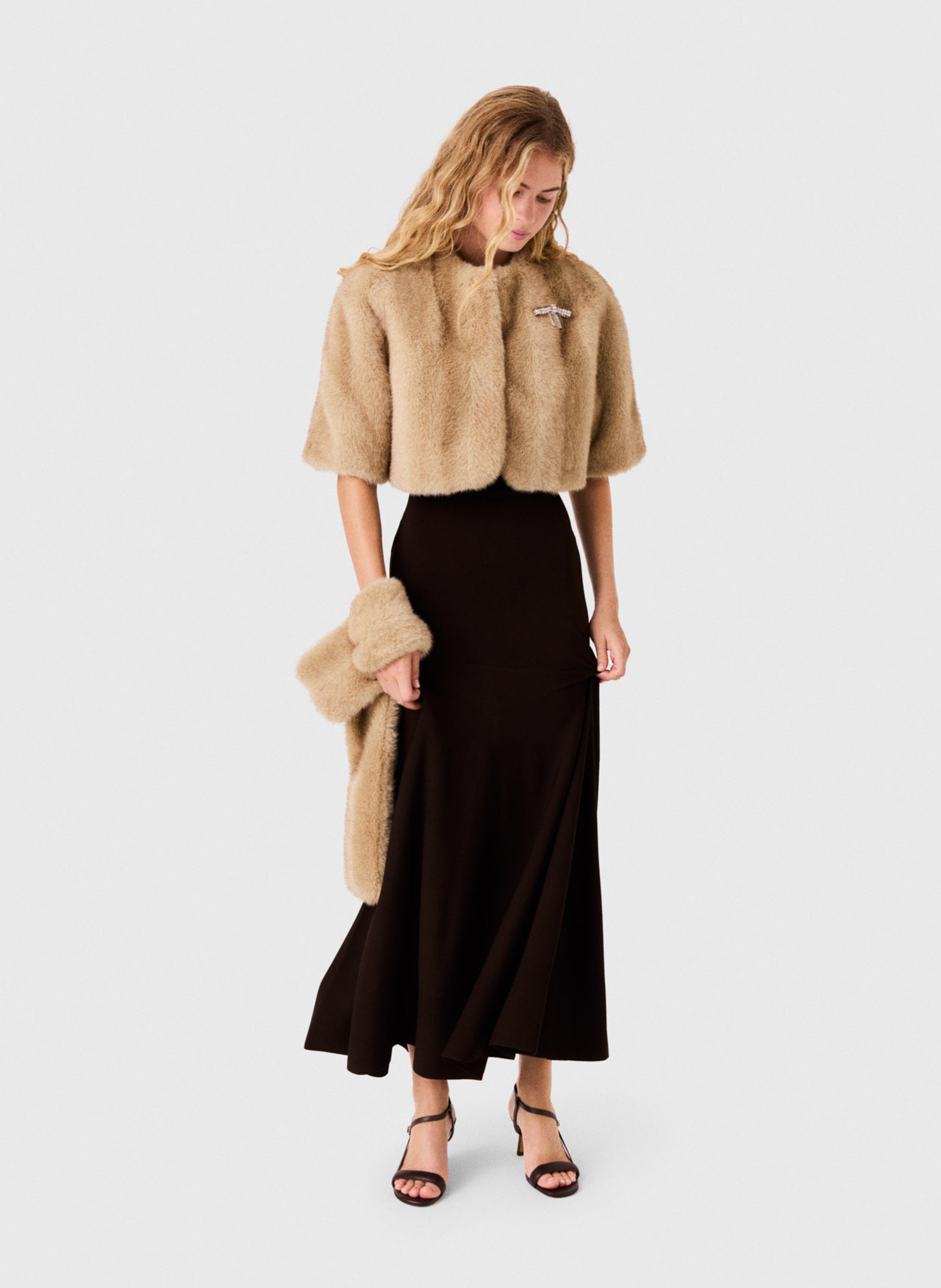 Veste courte ample effet fourrure MAJE Beige
