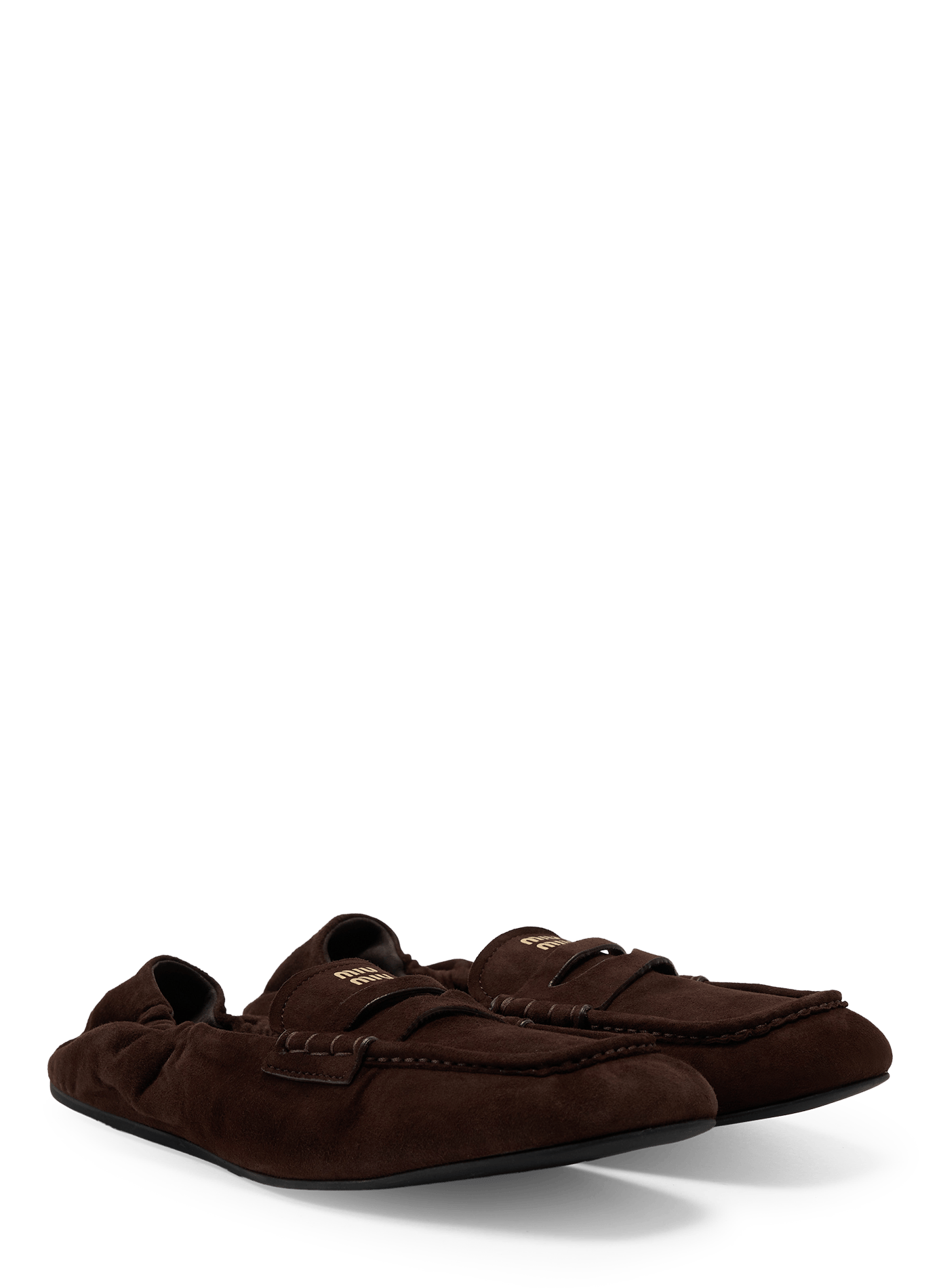 Mocassins en cuir d'agneau suédé froncé MIU MIU Marron