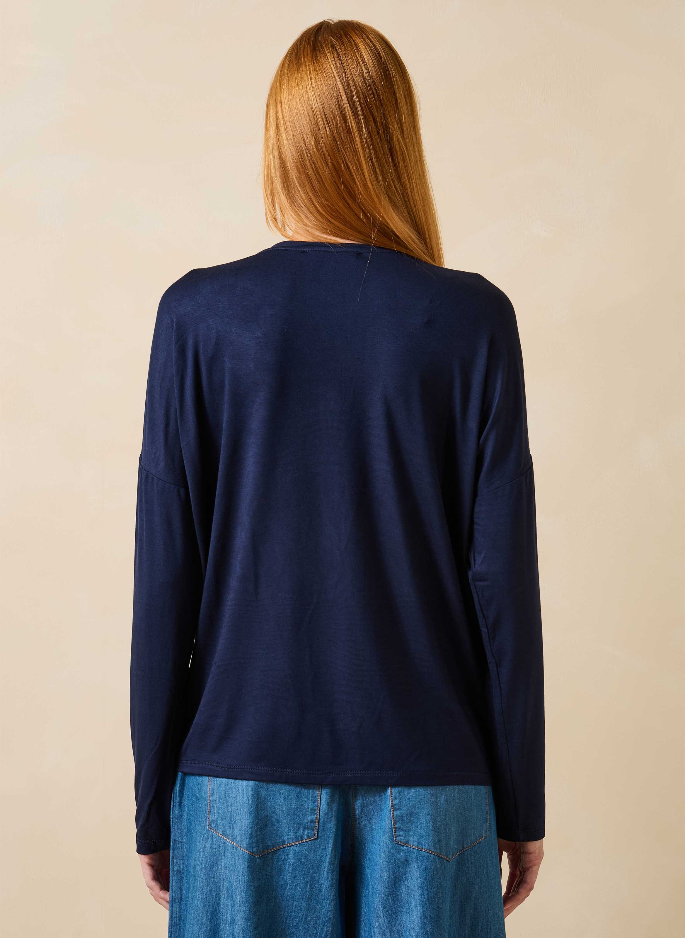 Ruimvallend effen T-shirt met V-hals LA FEE MARABOUTEE Blauw