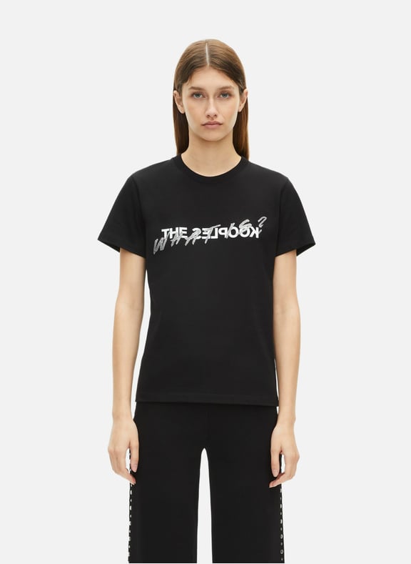 T-shirt en coton what is avec strass Noir by THE KOOPLES THE KOOPLES T-shirt en coton what is avec strass Noir