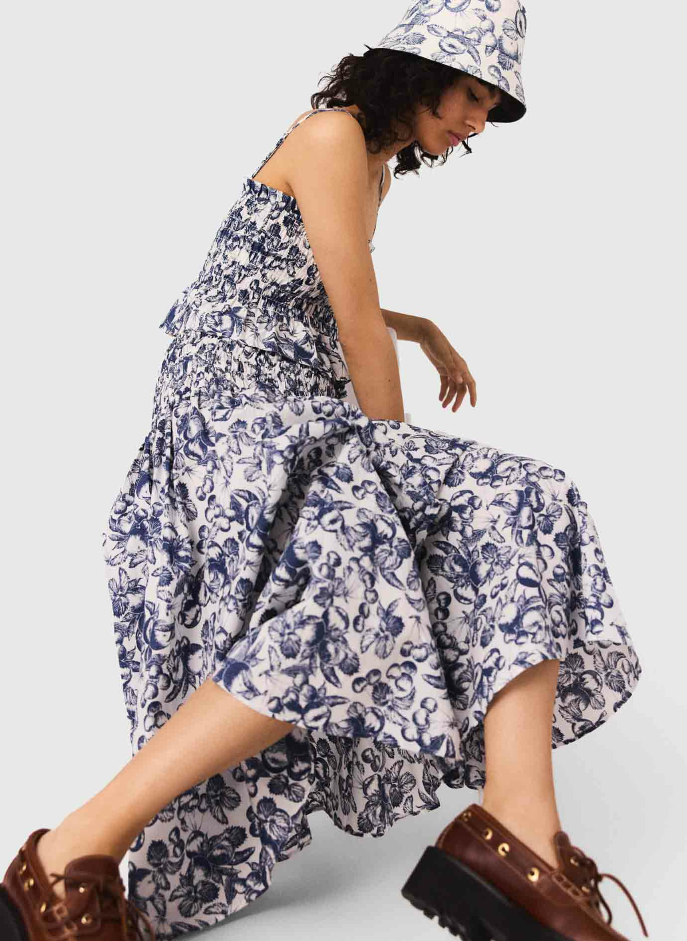 Jupe midi évasée à imprimé cerise MAJE Bleu