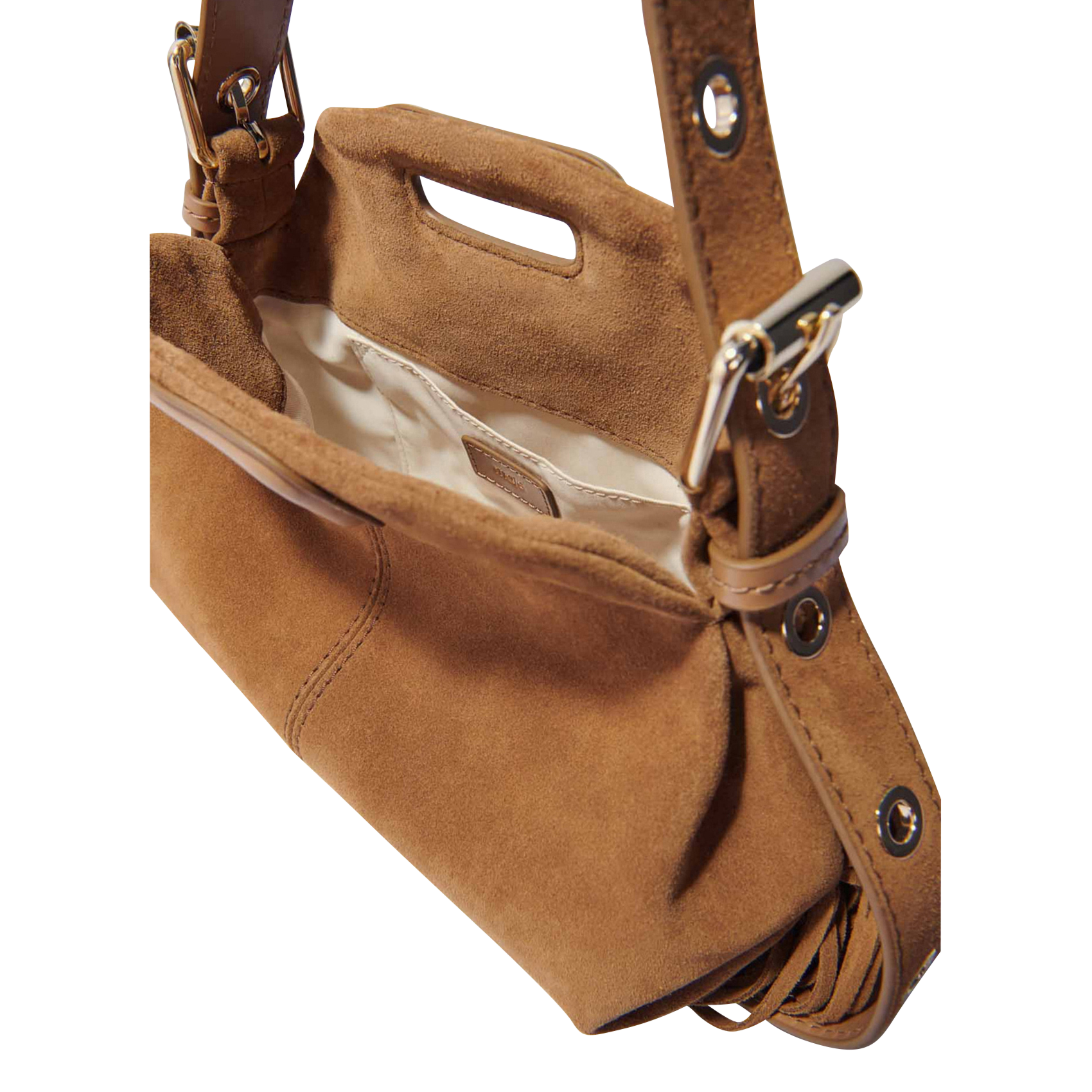 Sac bandoulière en cuir velours miss m mini MAJE Marron