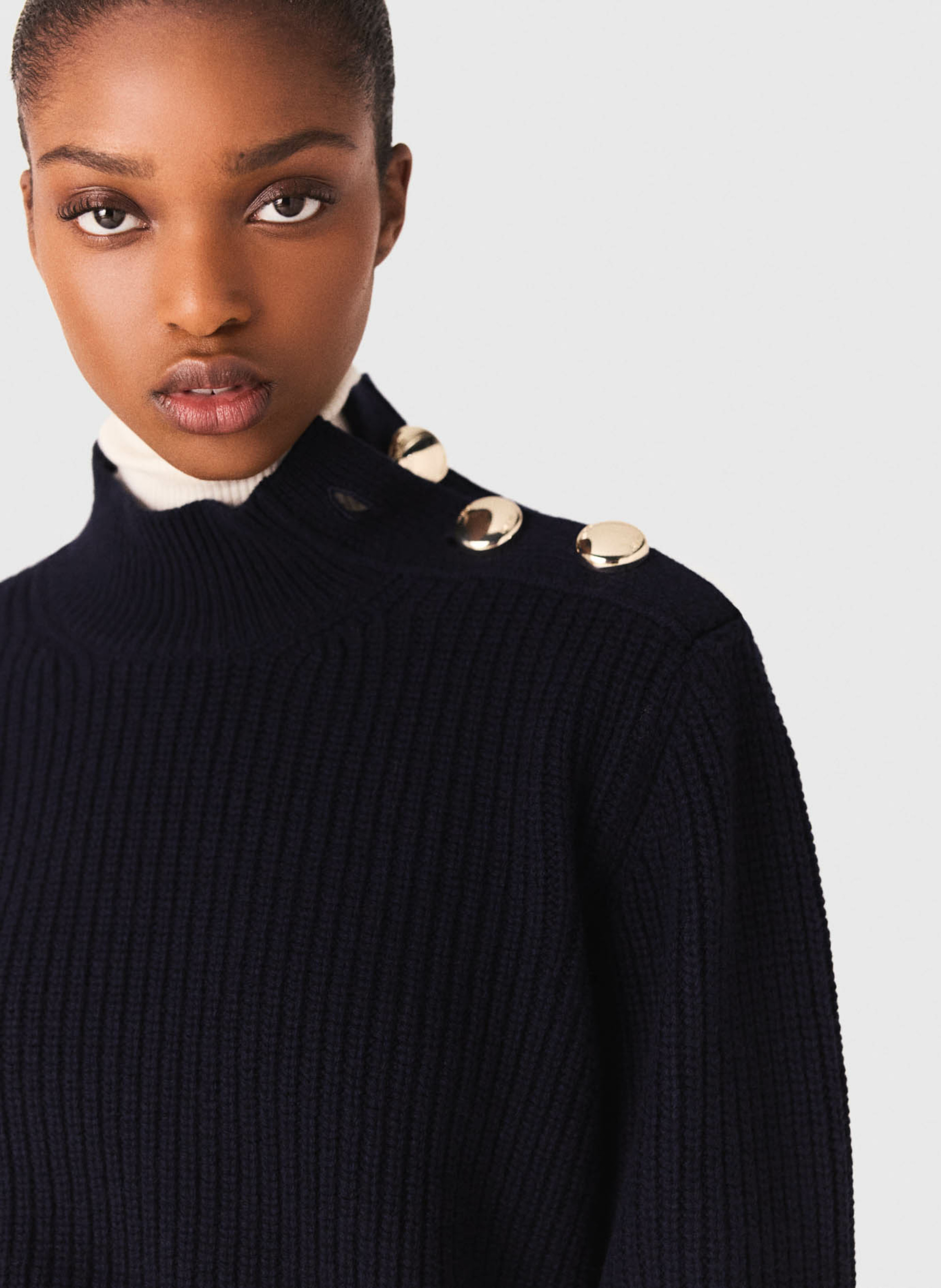 Pull col montant en laine MAJE Bleu