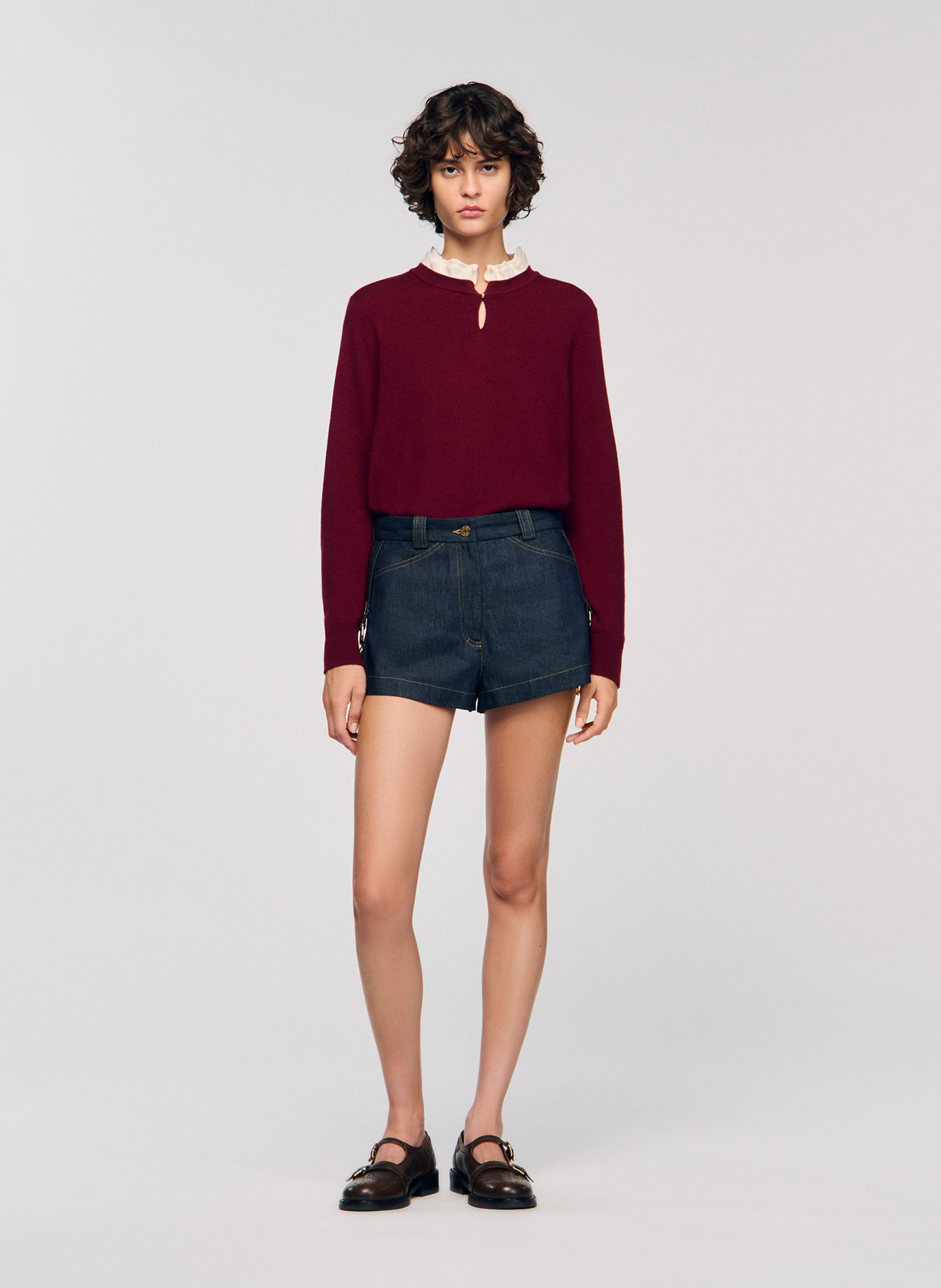 Pull col à volant en laine mélangée Rouge