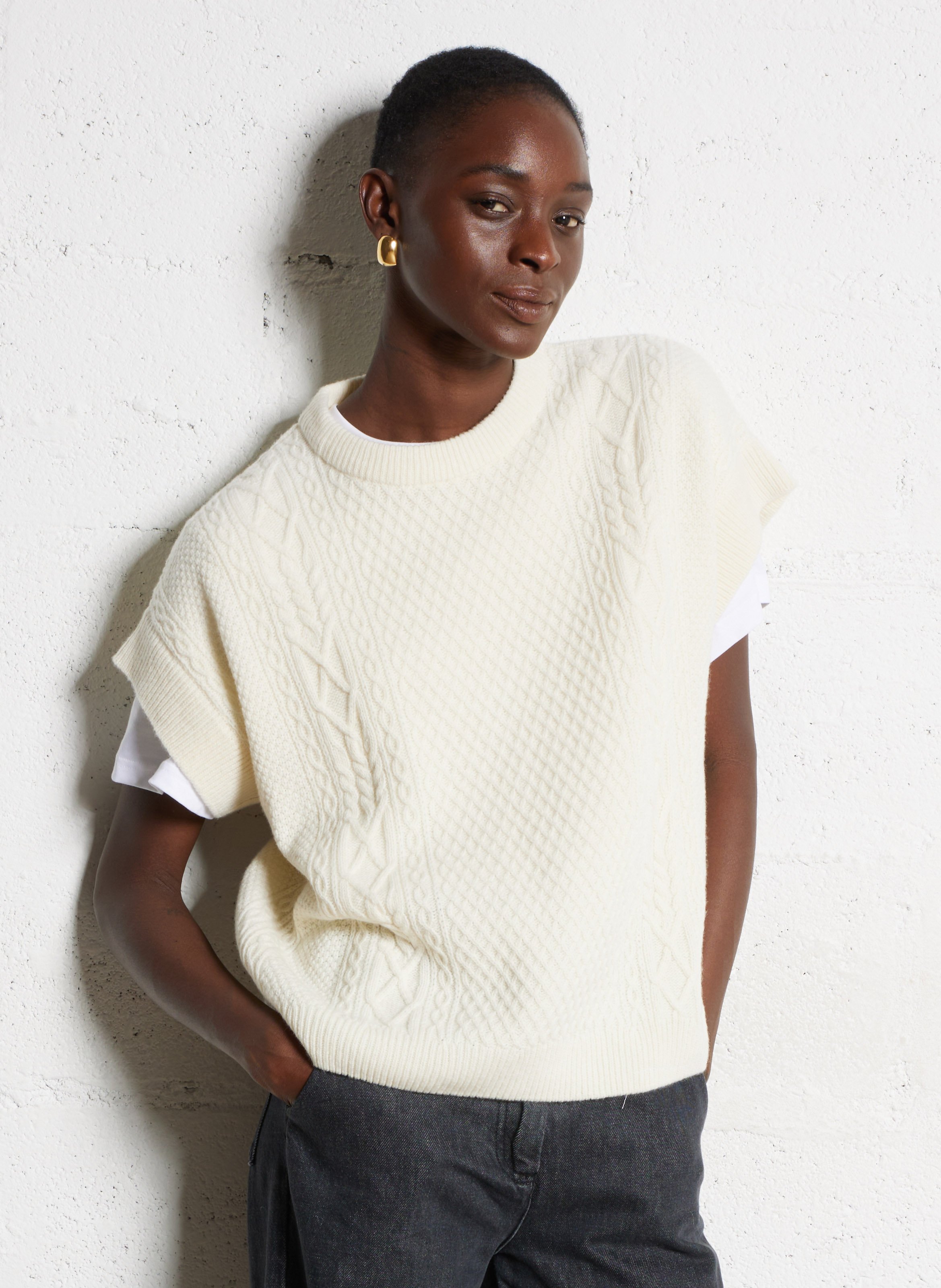 ARMOR-LUX Pull oveersize en laine mélangée Beige