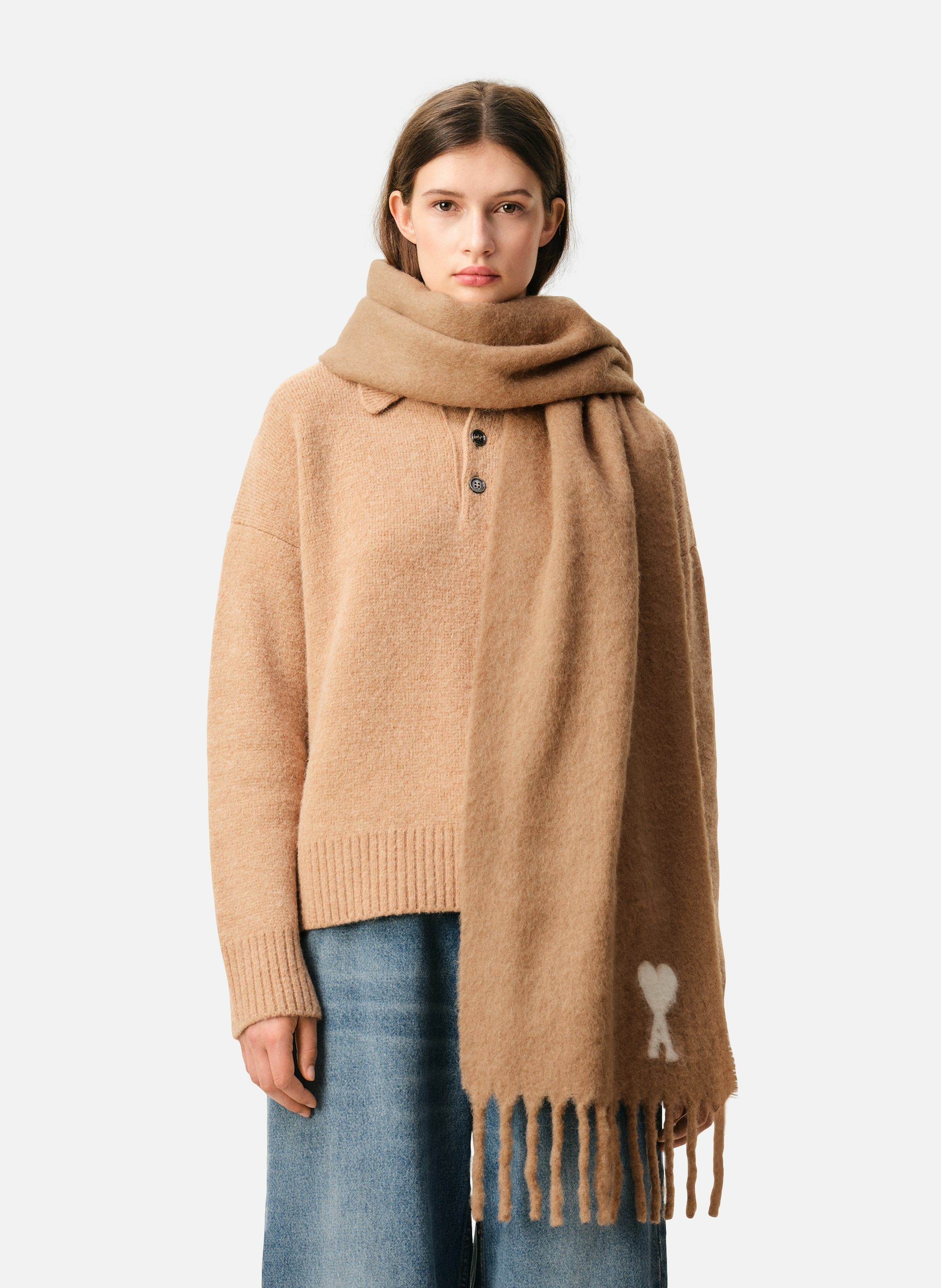 Echarpe ami de coeur en alpaga unisexe AMI PARIS Marron