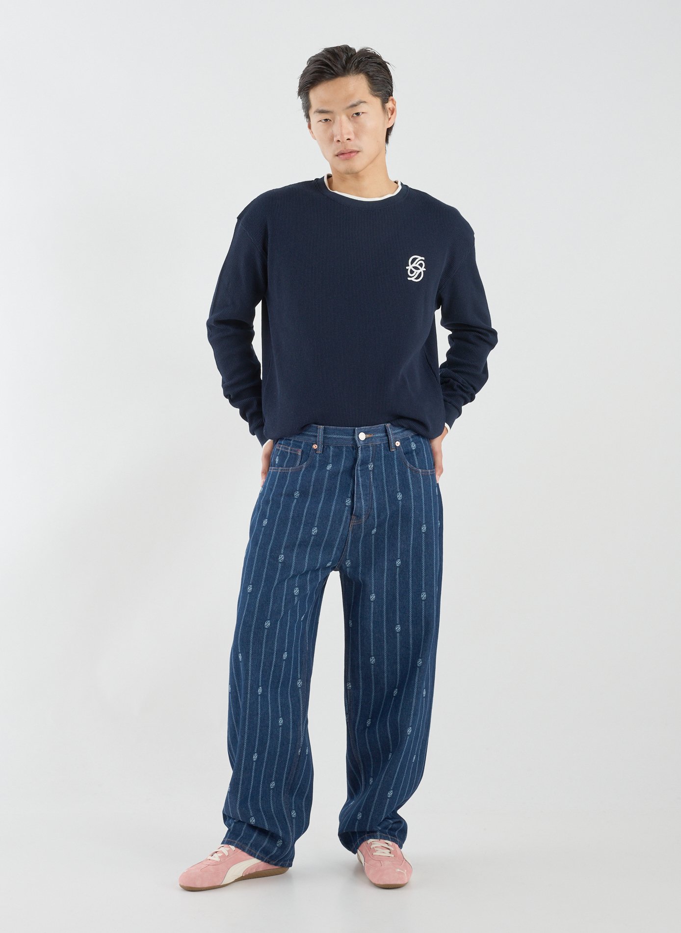 Pull gaufré en coton mélangé DROLE DE MONSIEUR Bleu