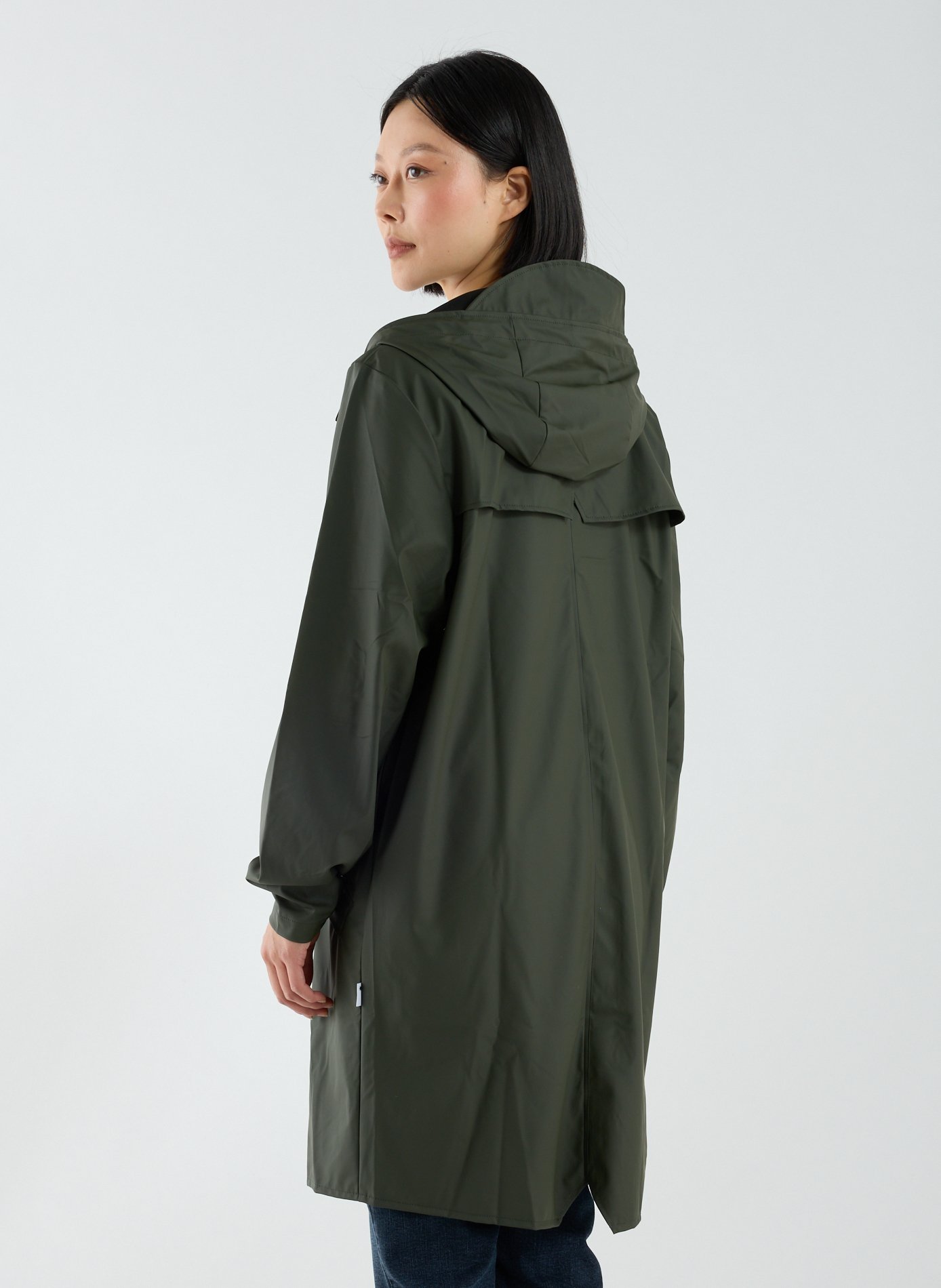 Long waterproof hooded jacket RAINS Green