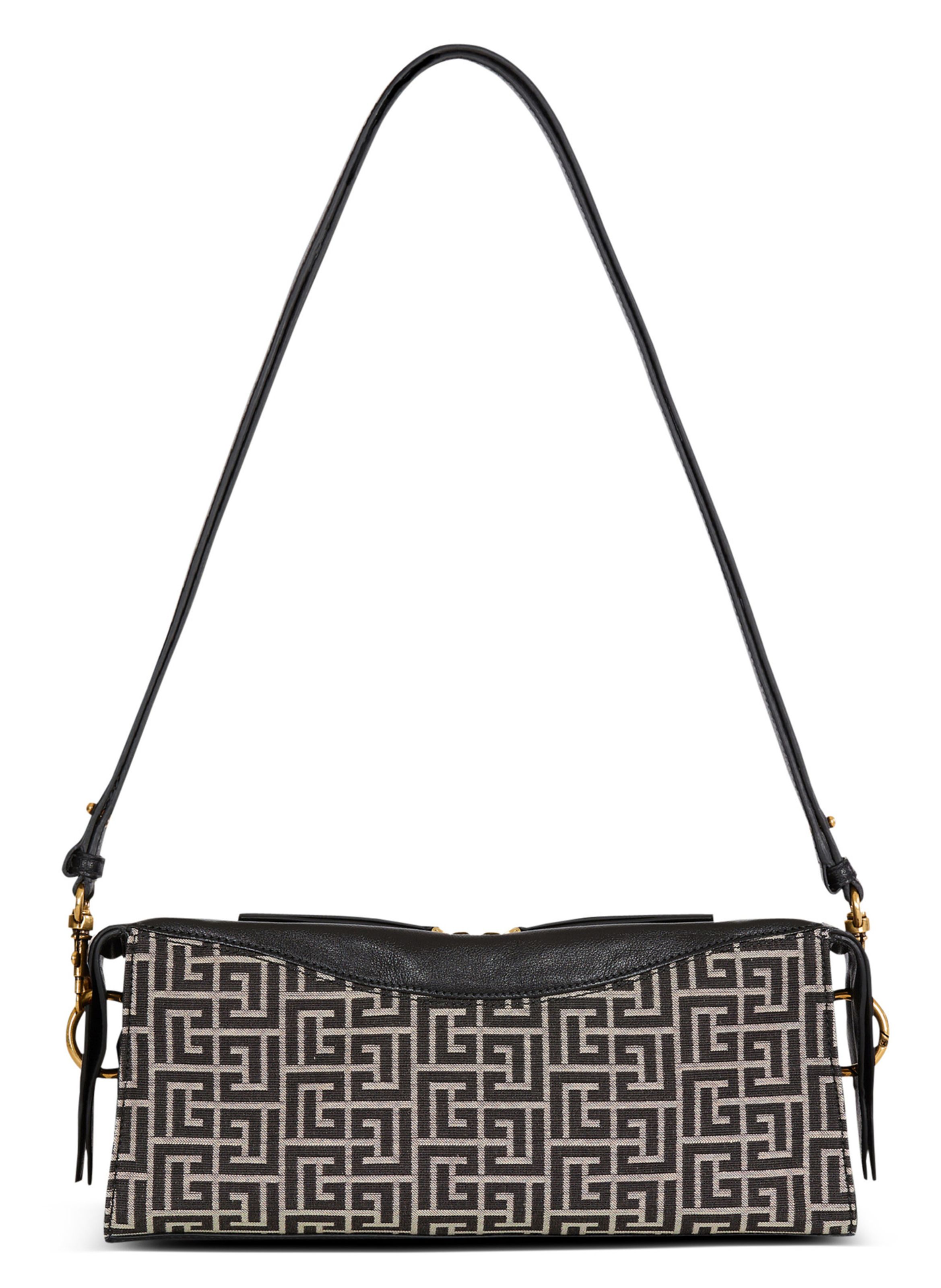 Sac bandoulière pulse en monogramme jacquard et cuir de veau BALMAIN Noir