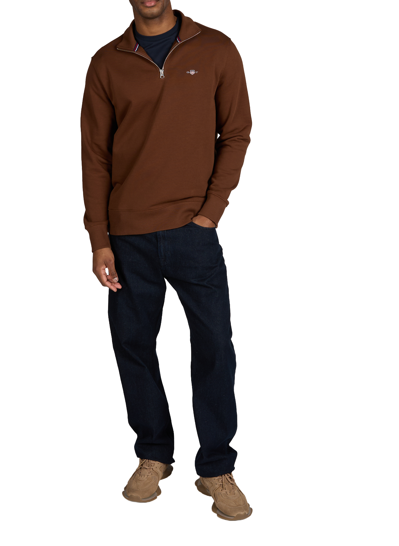 Cotton half-zip sweatshirt GANT Brown