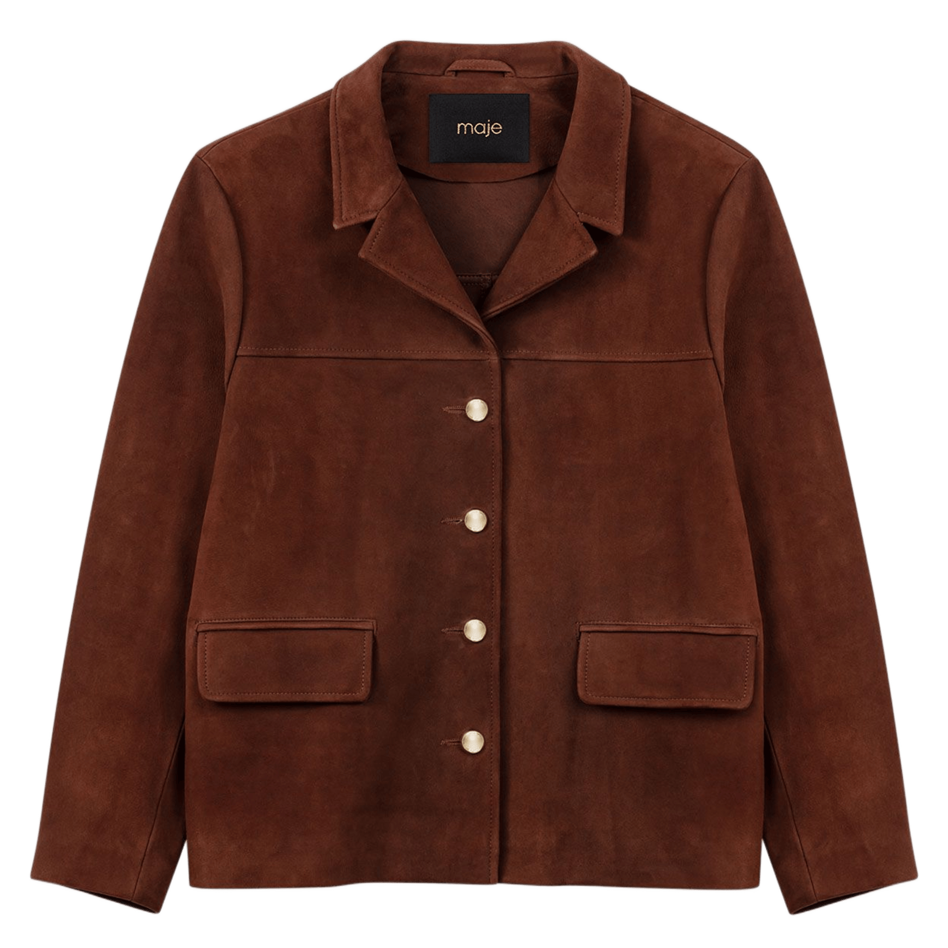 Veste col classique en cuir velours MAJE Marron