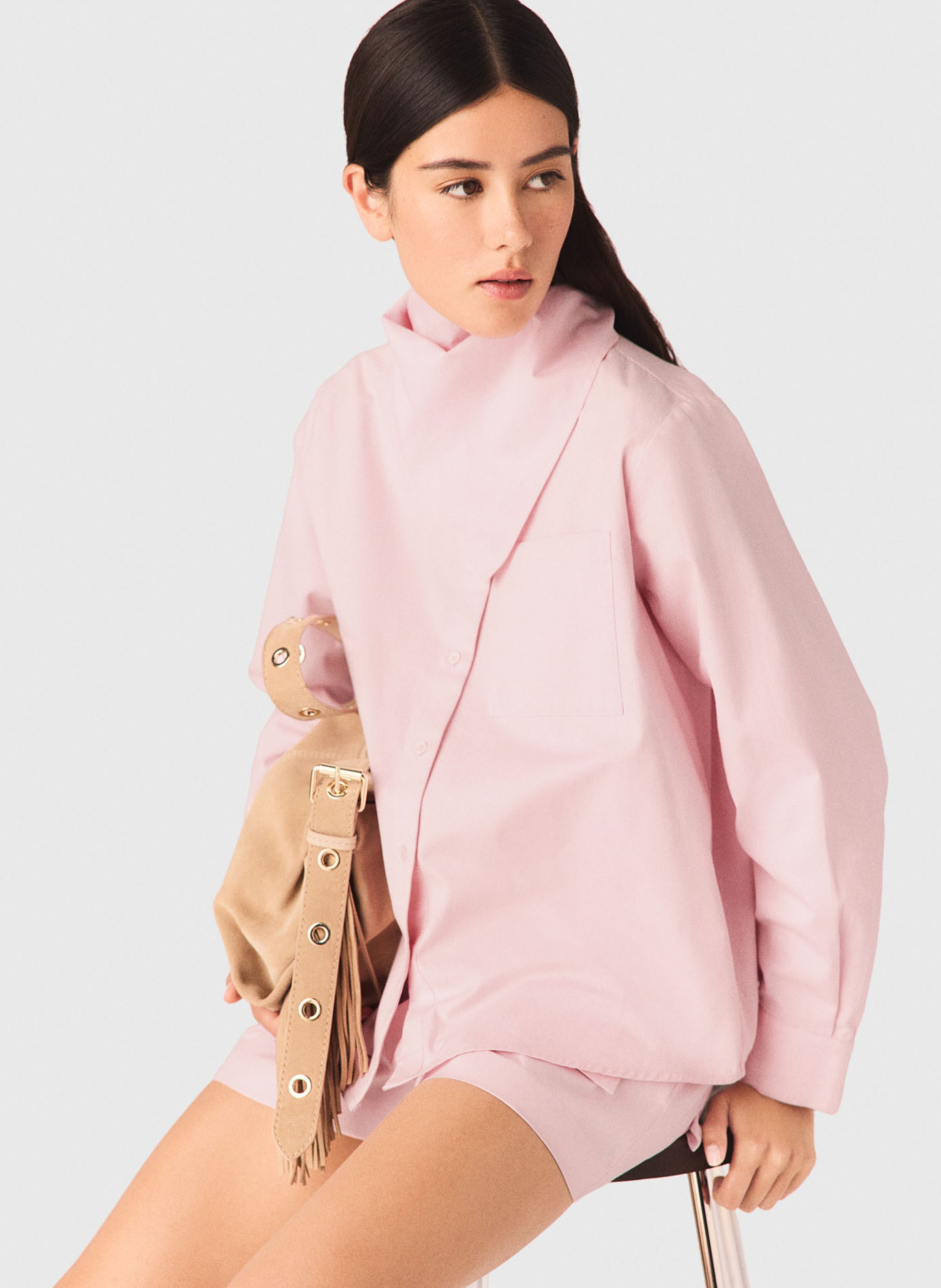 Chemise oversize col classique en coton MAJE Rose