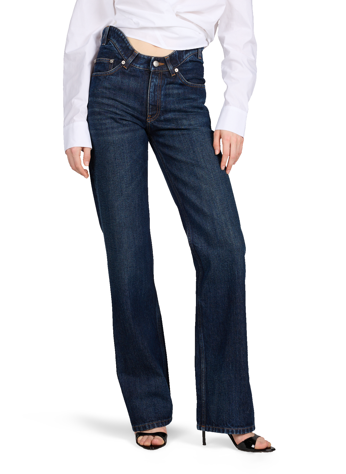 Jean évasé à taille incurvée en denim de coton JEAN PAUL GAULTIER Bleu