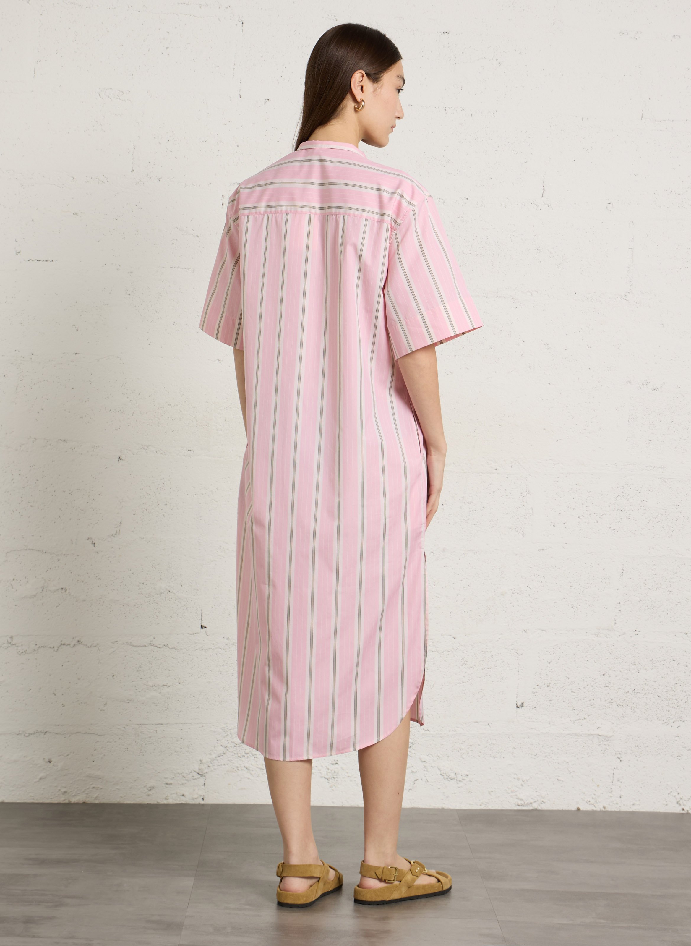 Robe longue col rond en coon ilya SOEUR Rose