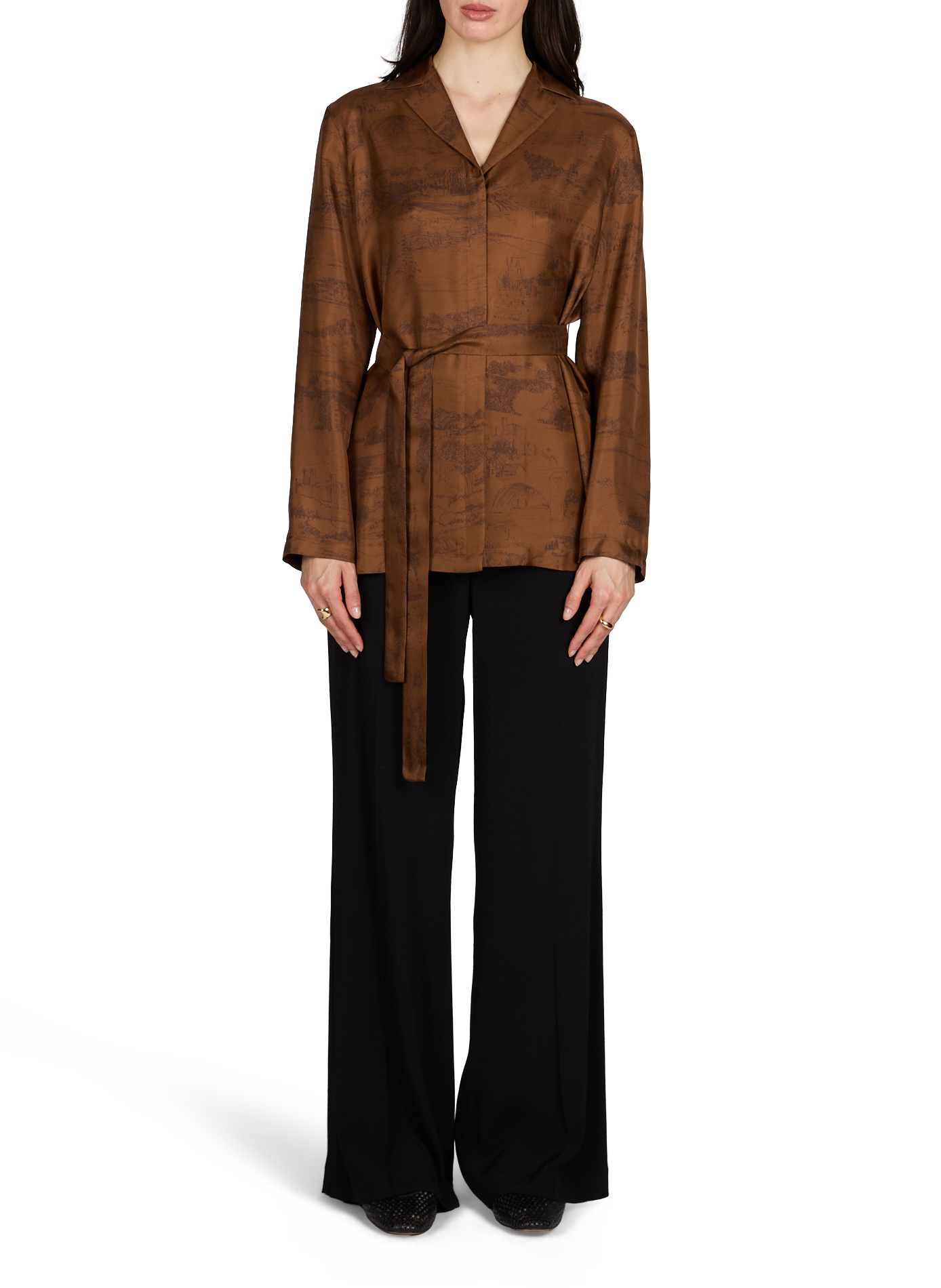 Camicia diritta con cintura a motivo MAX MARA STUDIO Marrone