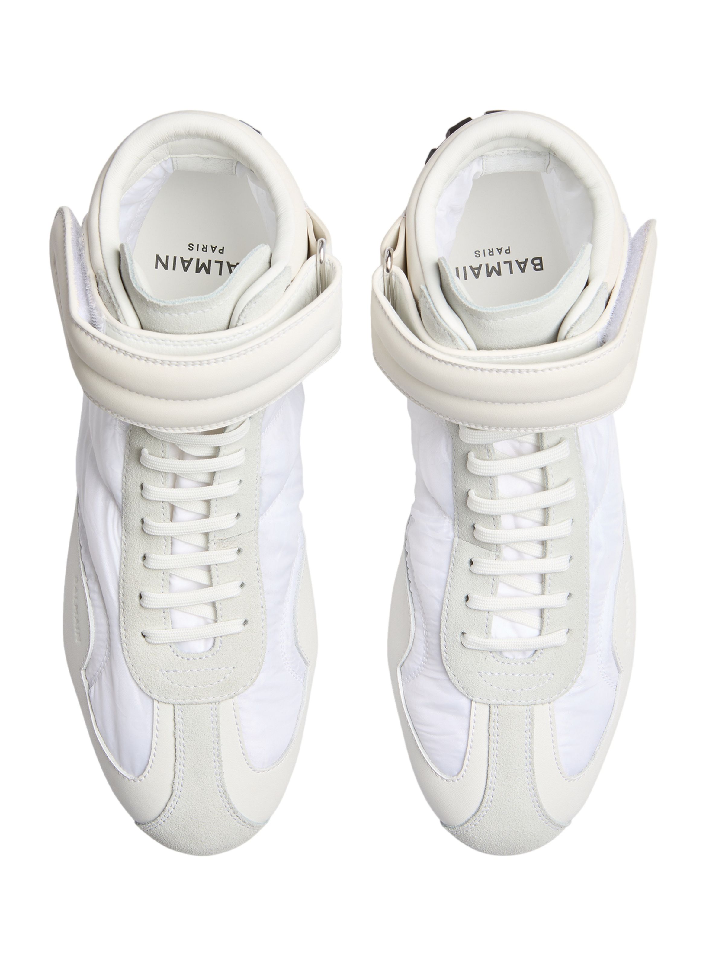 Baskets racing mid-top en nylon et cuir BALMAIN Blanc