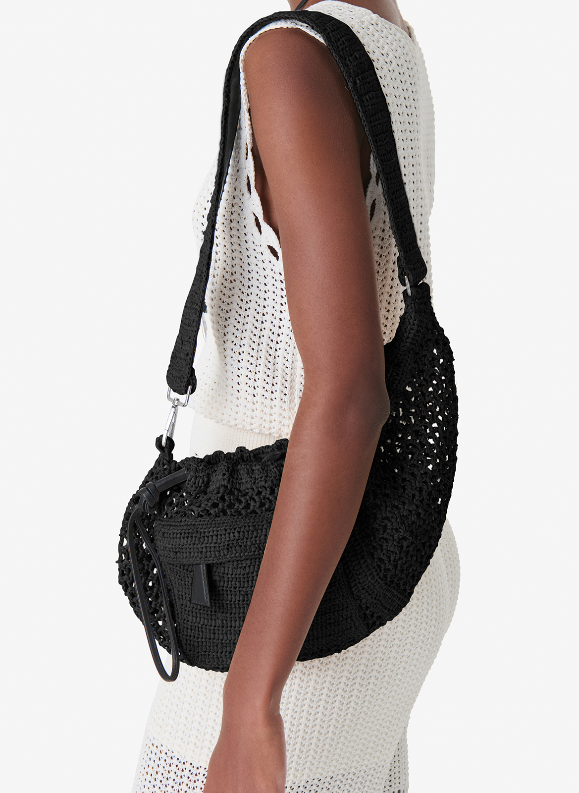 Sac bandoulière en raphia IRO Noir