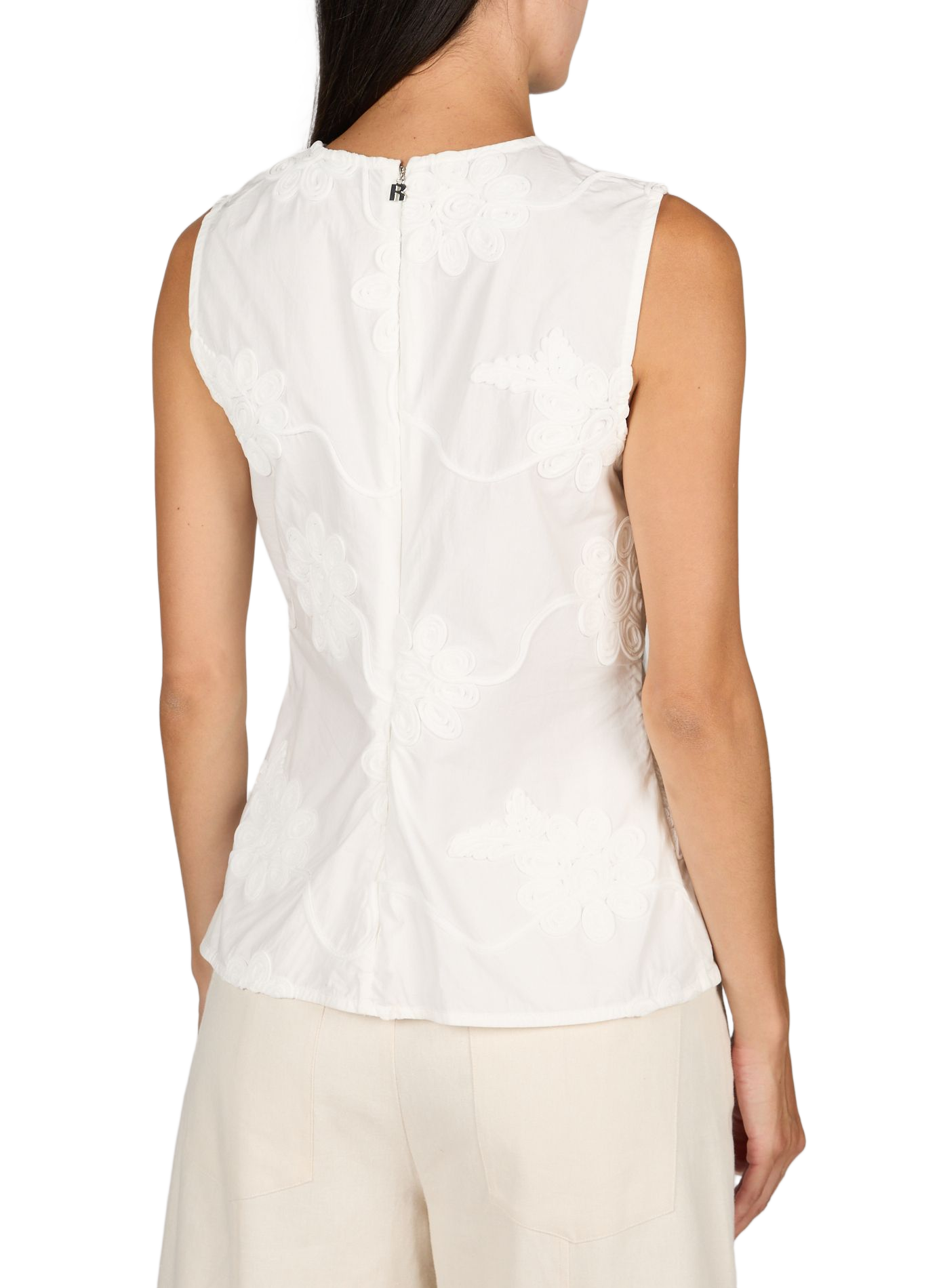 Sleeveless floral cotton top ROTATE White