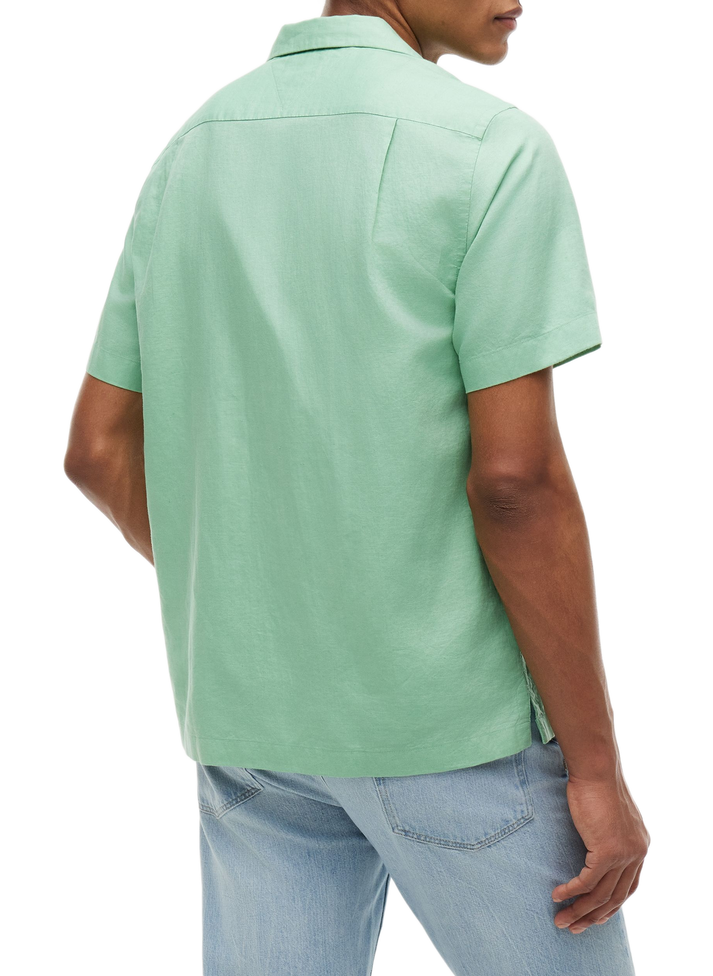 Chemise uni à manches courtes en coton et lin TOMMY HILFIGER Vert