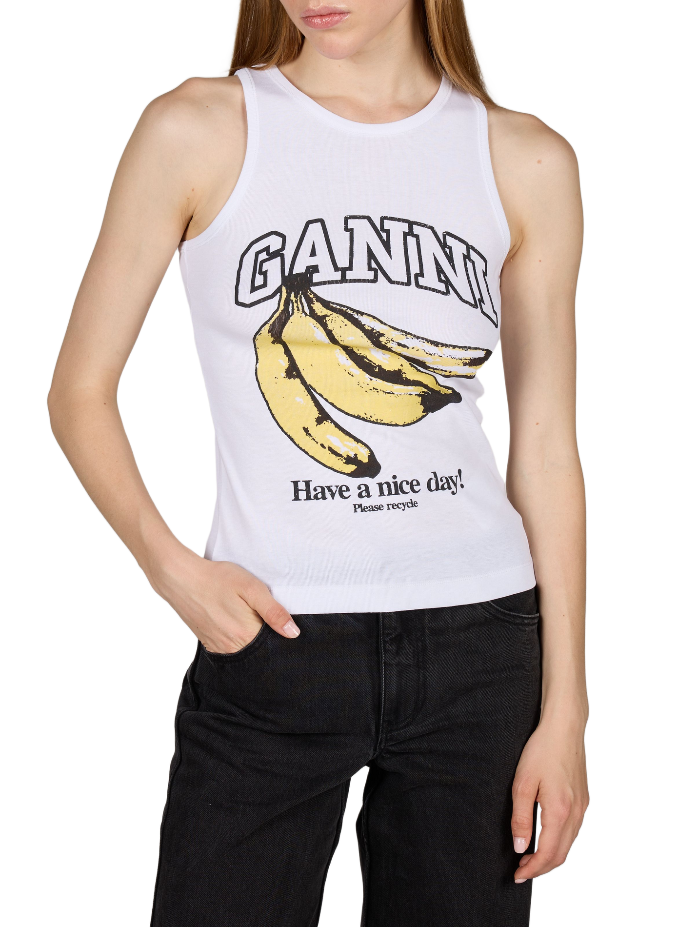 Tanktop met patroon van katoen GANNI Wit