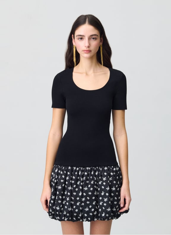 Robe courte évasée col rond Noir by CLAUDIE PIERLOT CLAUDIE PIERLOT Robe courte évasée col rond Noir