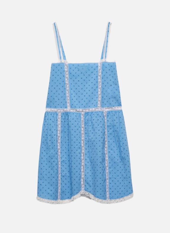 Robe courte en dentelle ajourée Bleu by PRADA PRADA Robe courte en dentelle ajourée Bleu