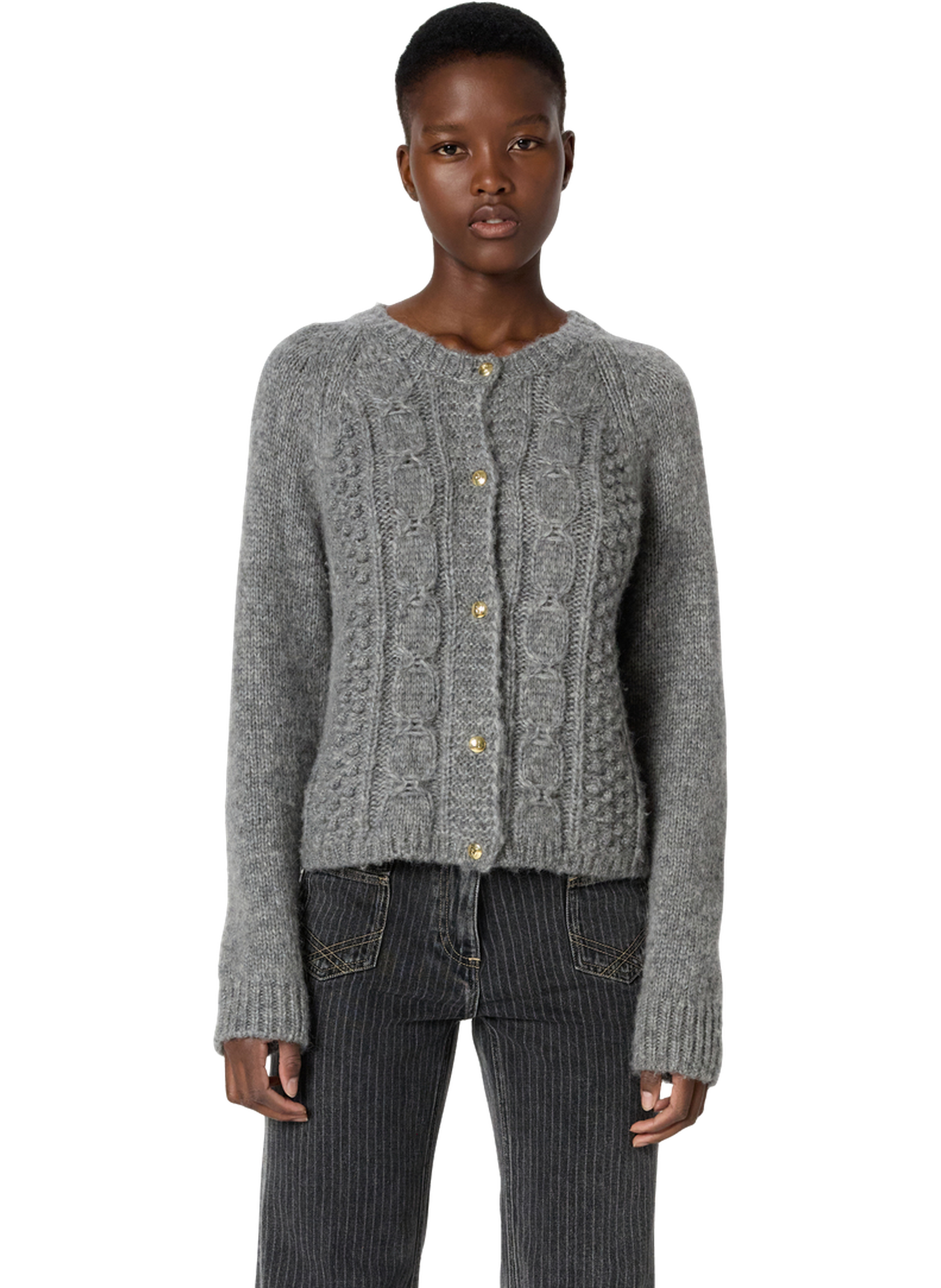 Gilet à torsades et boutons dorés - eliane GERARD DAREL Gris