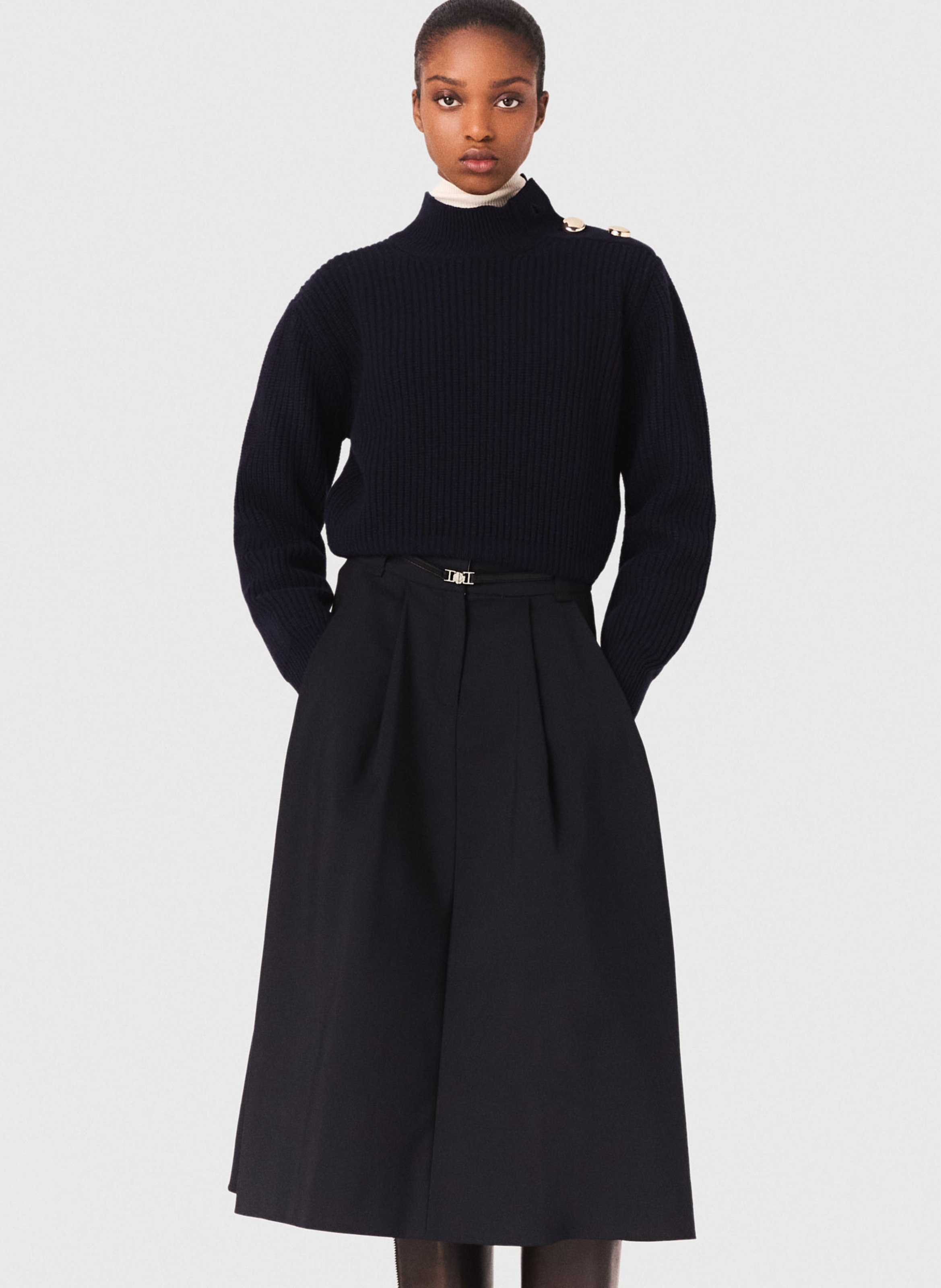 Pull col montant en laine MAJE Bleu