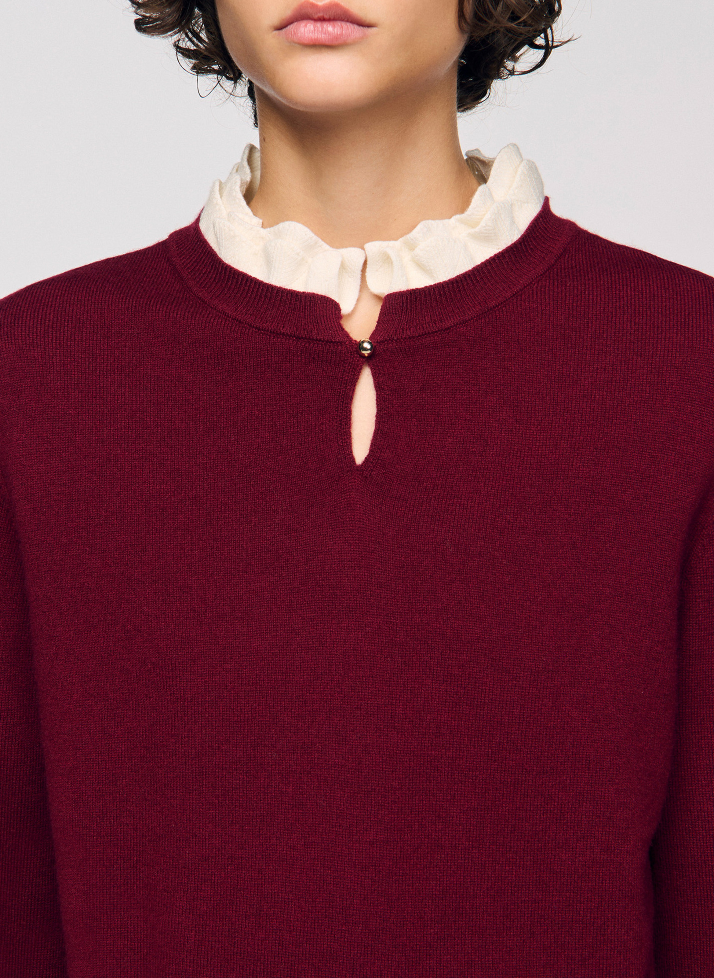 Pull col à volant en laine mélangée Rouge