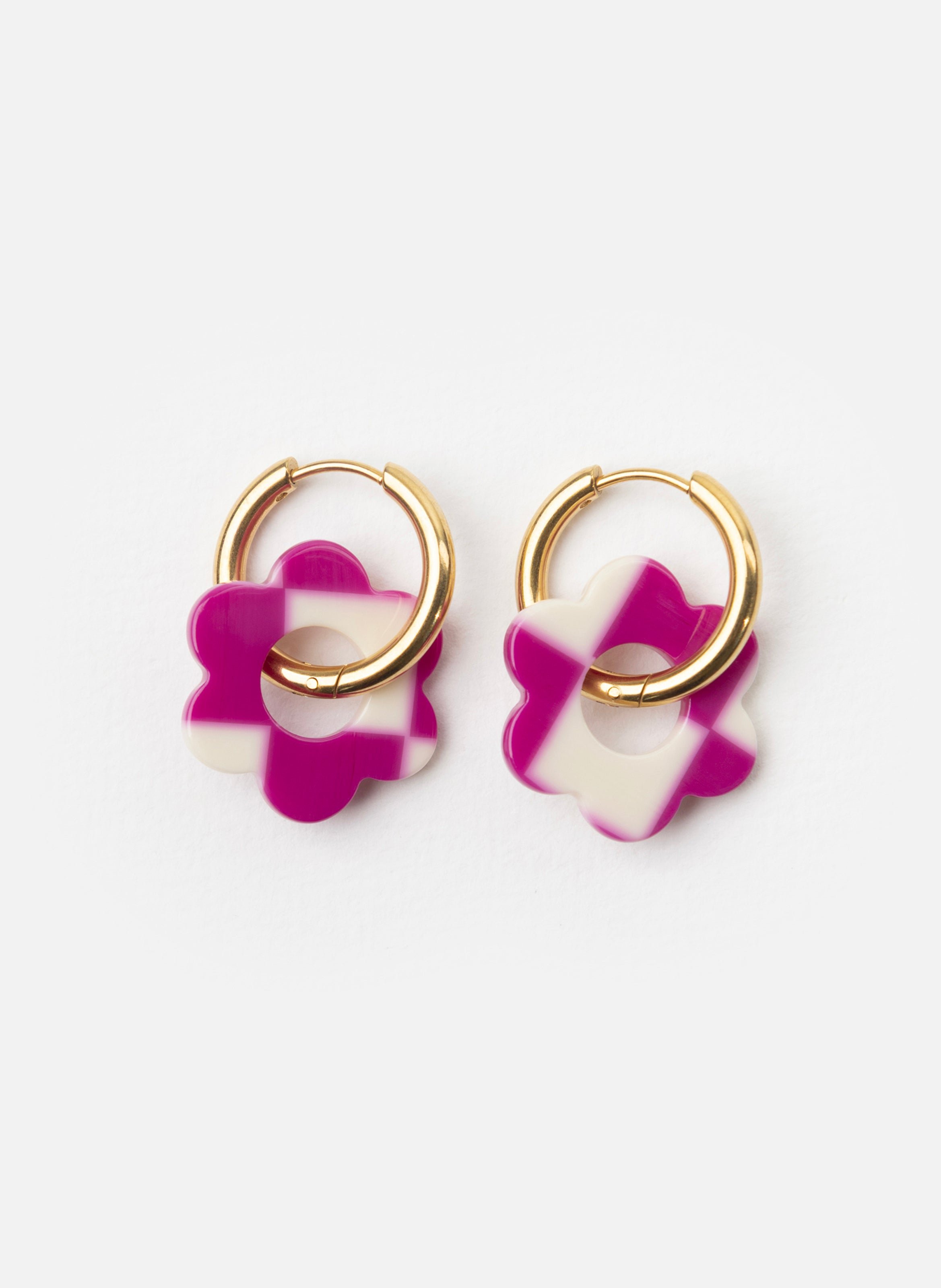 Boucles d'oreilles Baby Fleurette avec anneaux en acier inoxydable doré KURAGE GINZA Violet