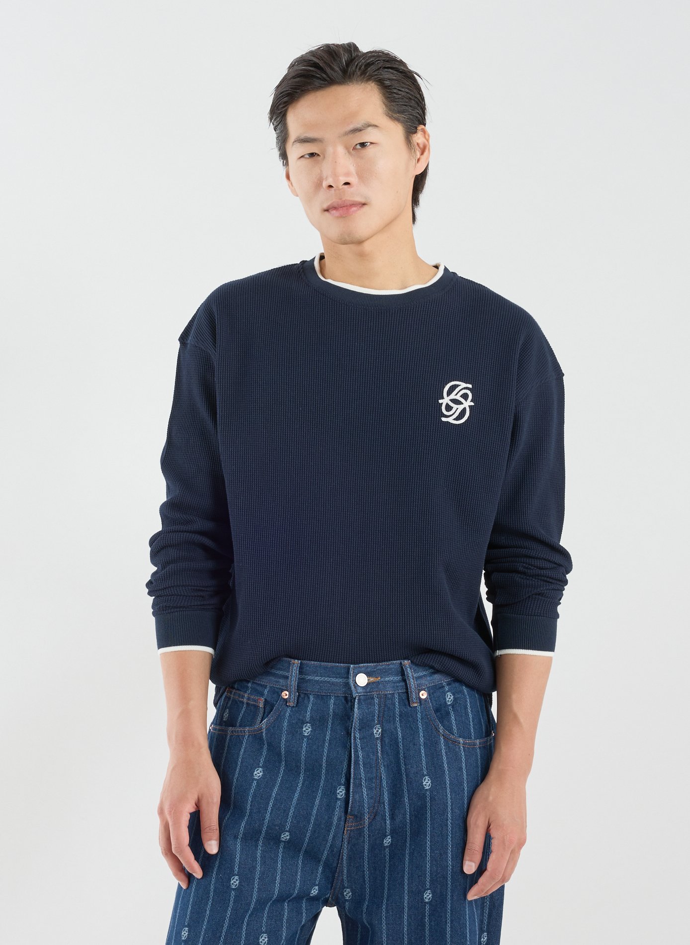 Pull gaufré en coton mélangé DROLE DE MONSIEUR Bleu