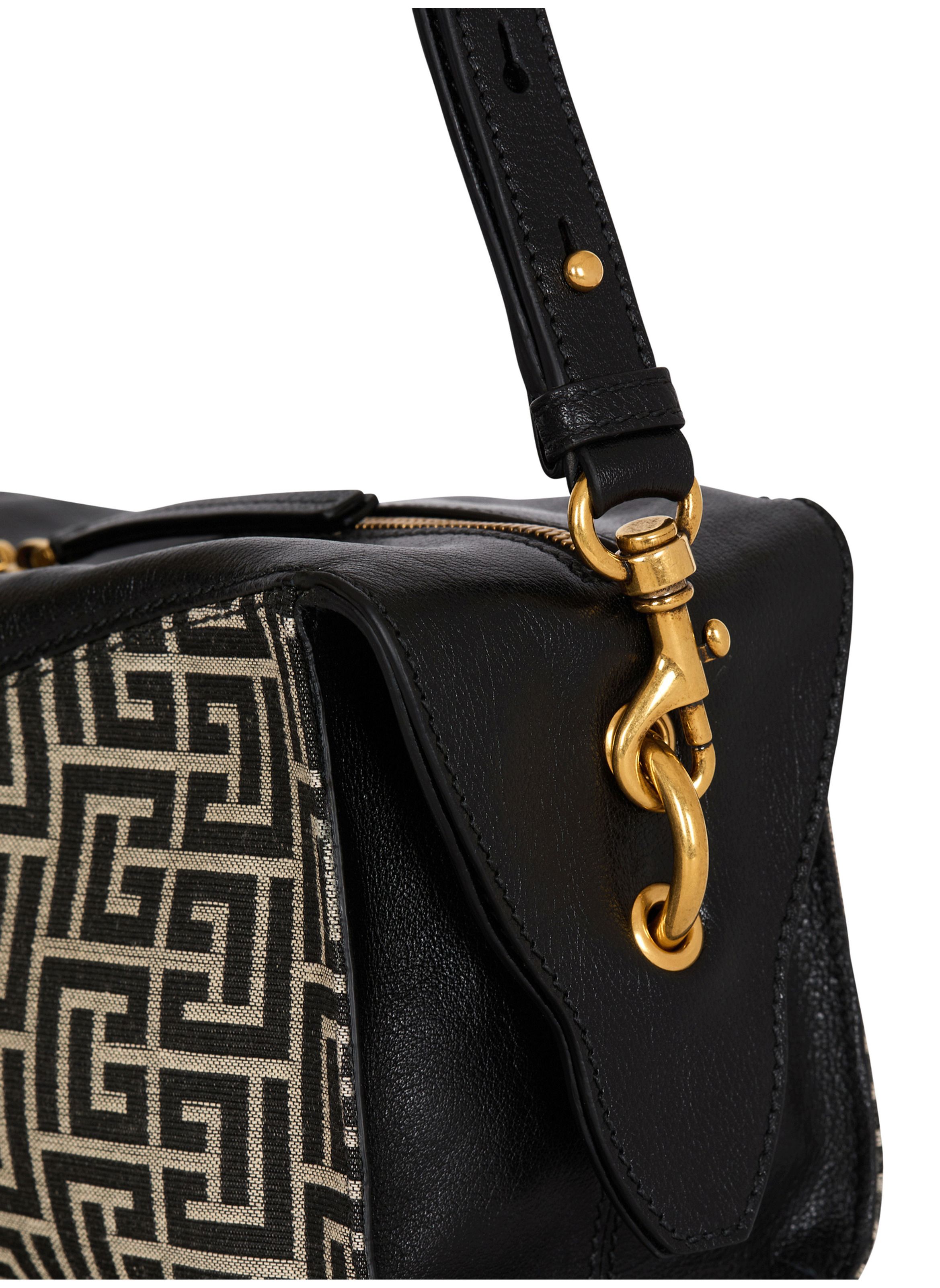 Sac bandoulière pulse en monogramme jacquard et cuir de veau BALMAIN Noir