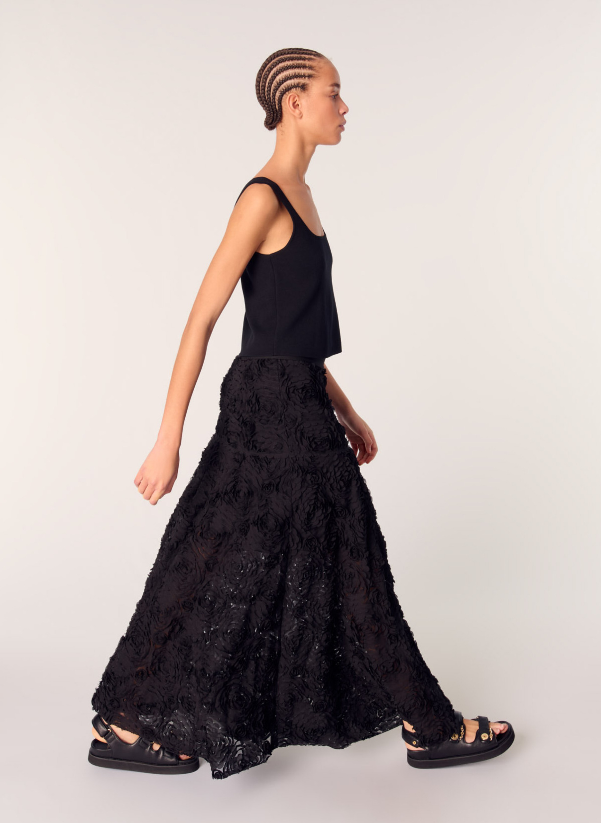 Jupe longue brodée MAJE Noir