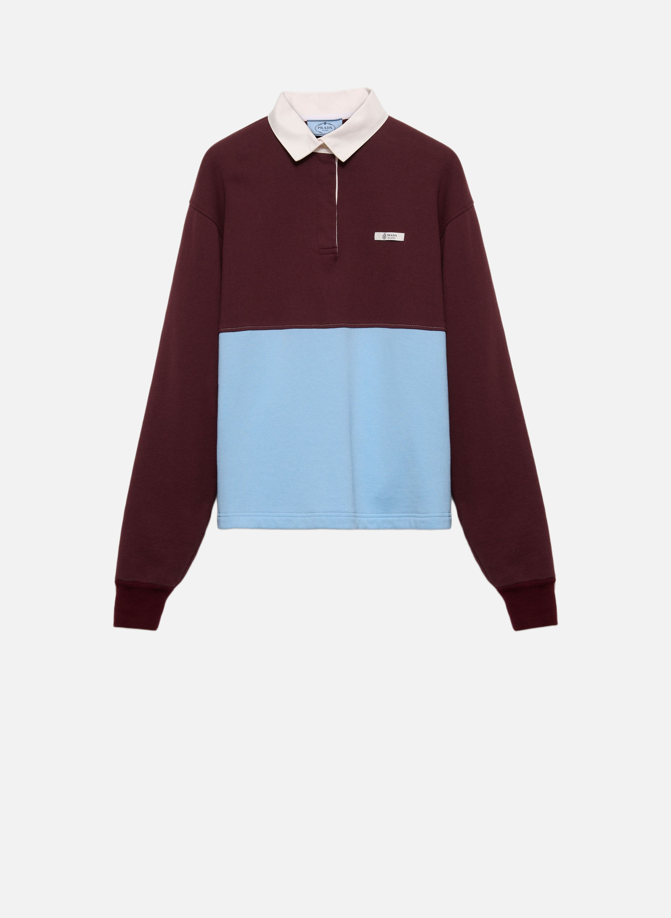 Polo à manches longues en coton molletonné PRADA Rouge