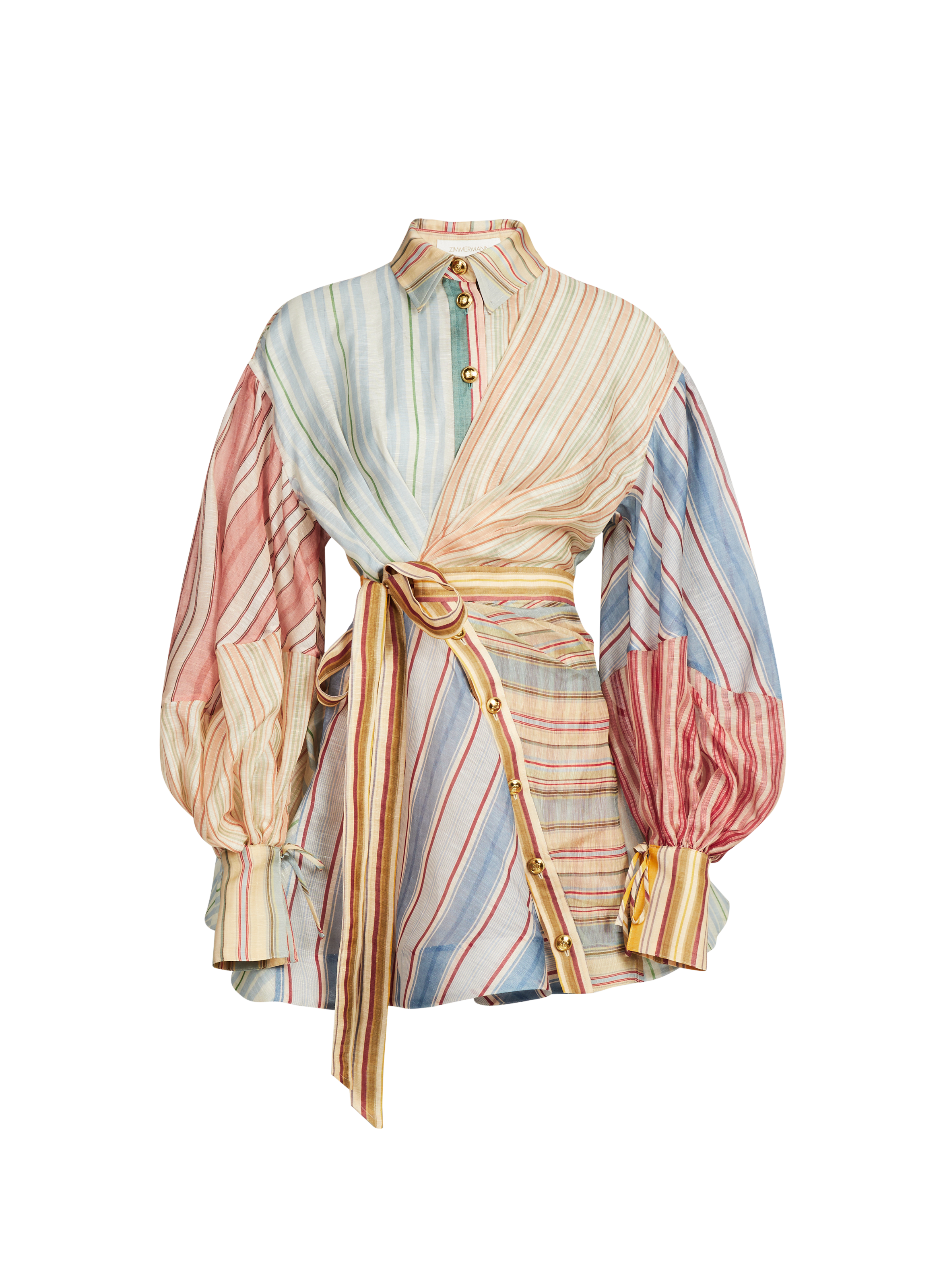 Robe courte chemise rayée Rebellion en lin et soie ZIMMERMANN Multicolore