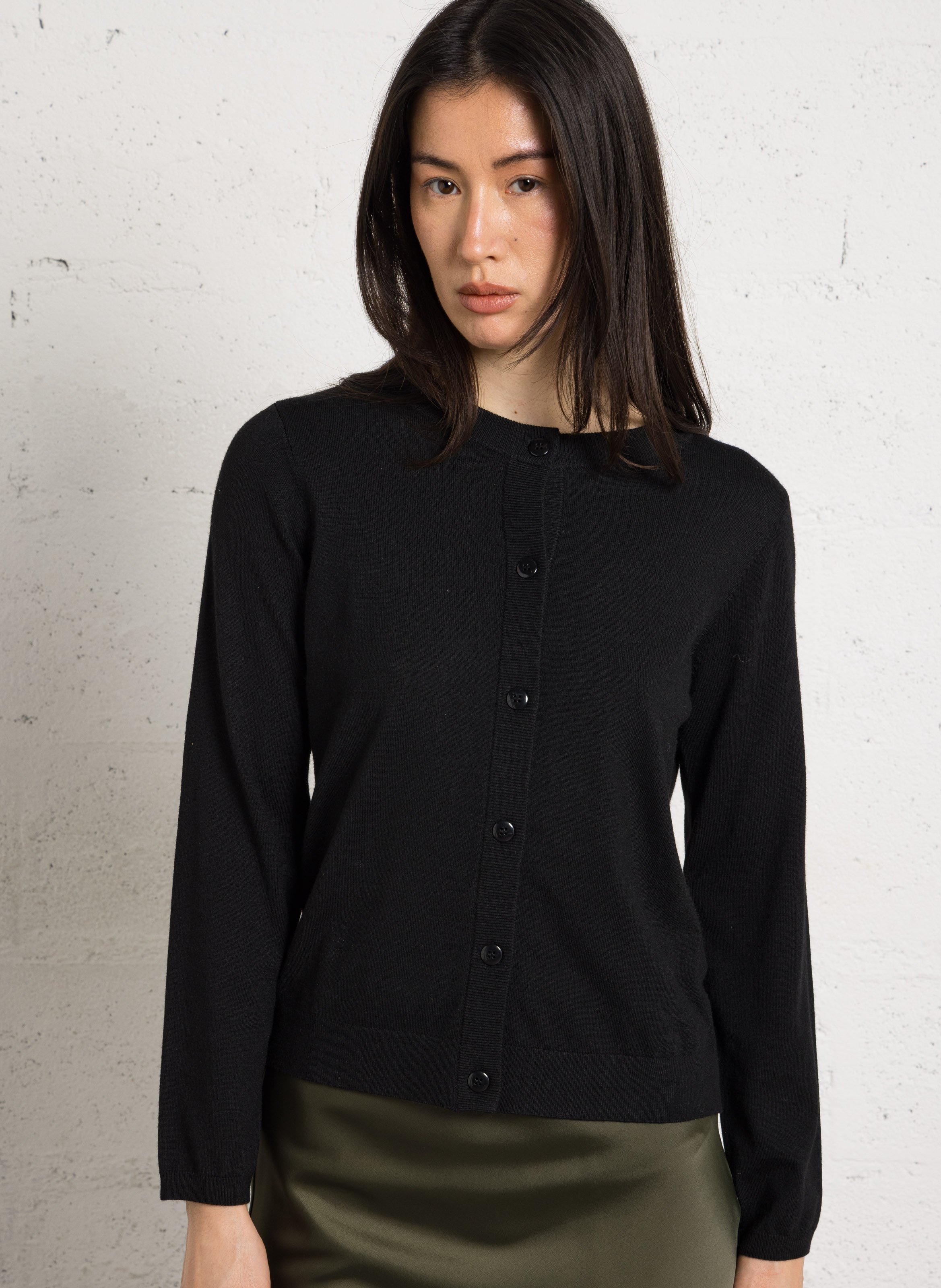 Gilet droit col rond en maille mélangée payton MAISON 123 Noir