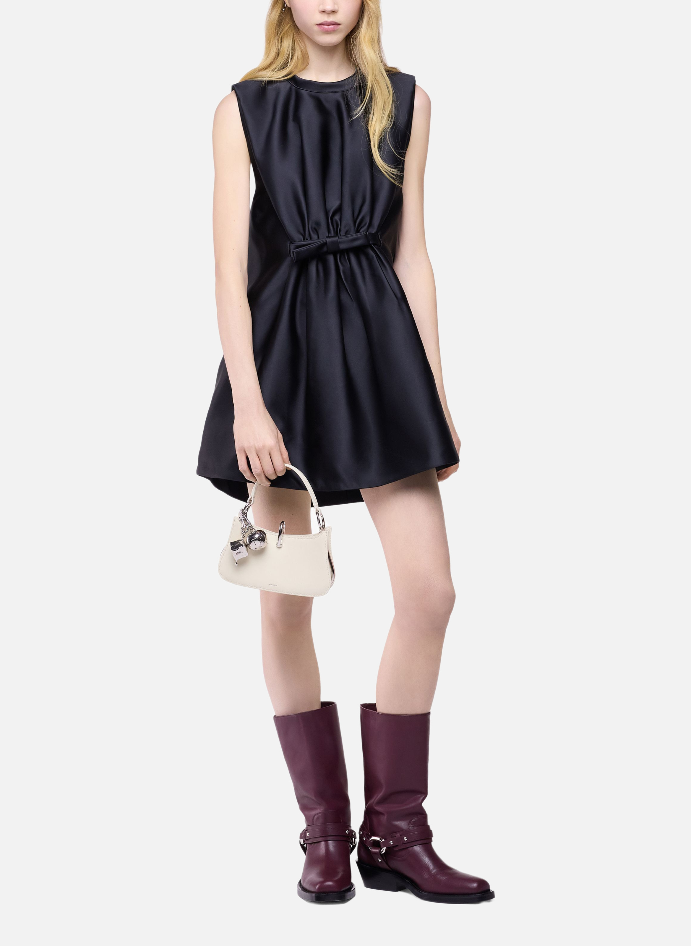 Robe mini ajustée en satin avec détail nœud RABANNE Noir