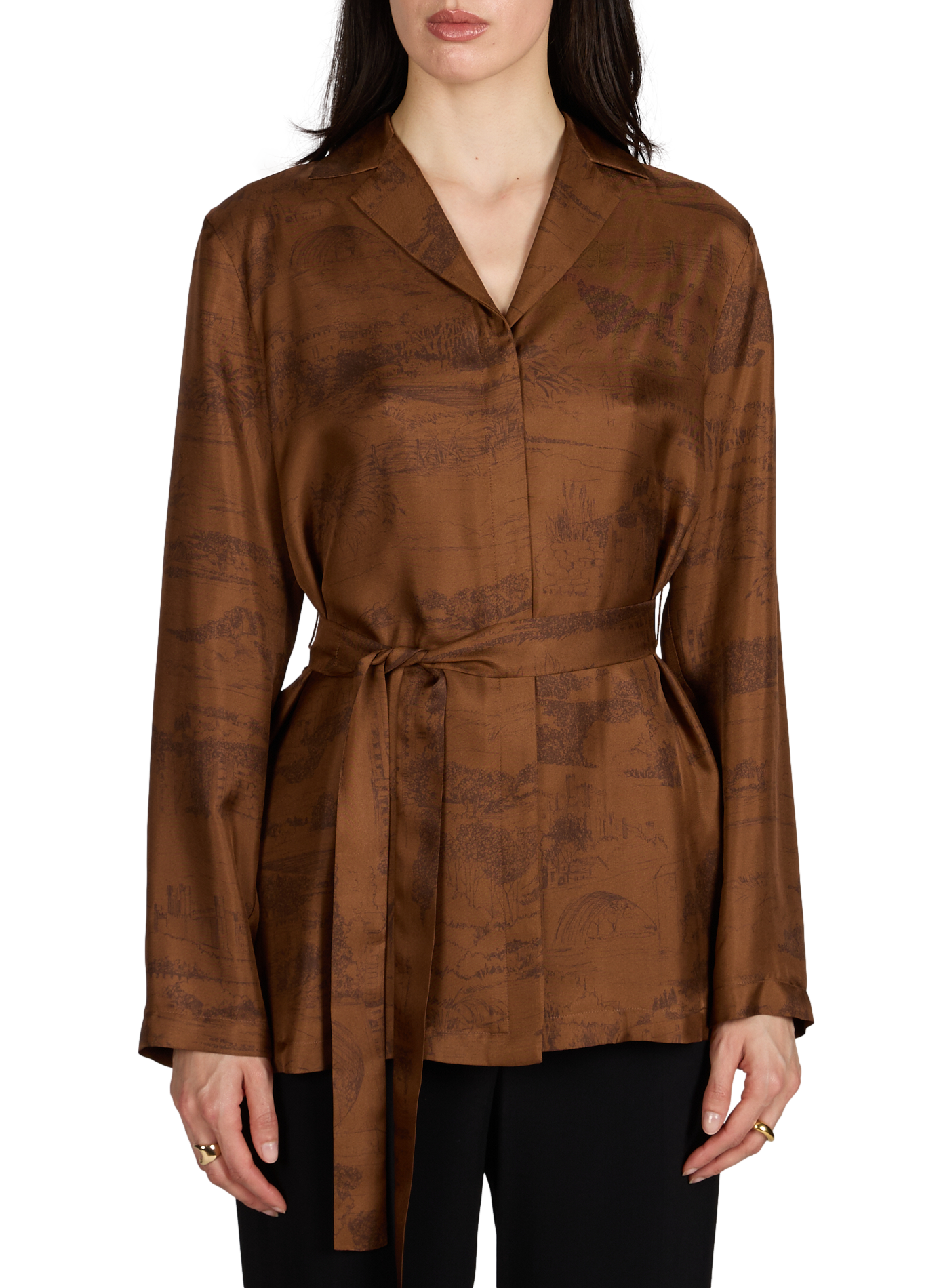 Camicia diritta con cintura a motivo MAX MARA STUDIO Marrone
