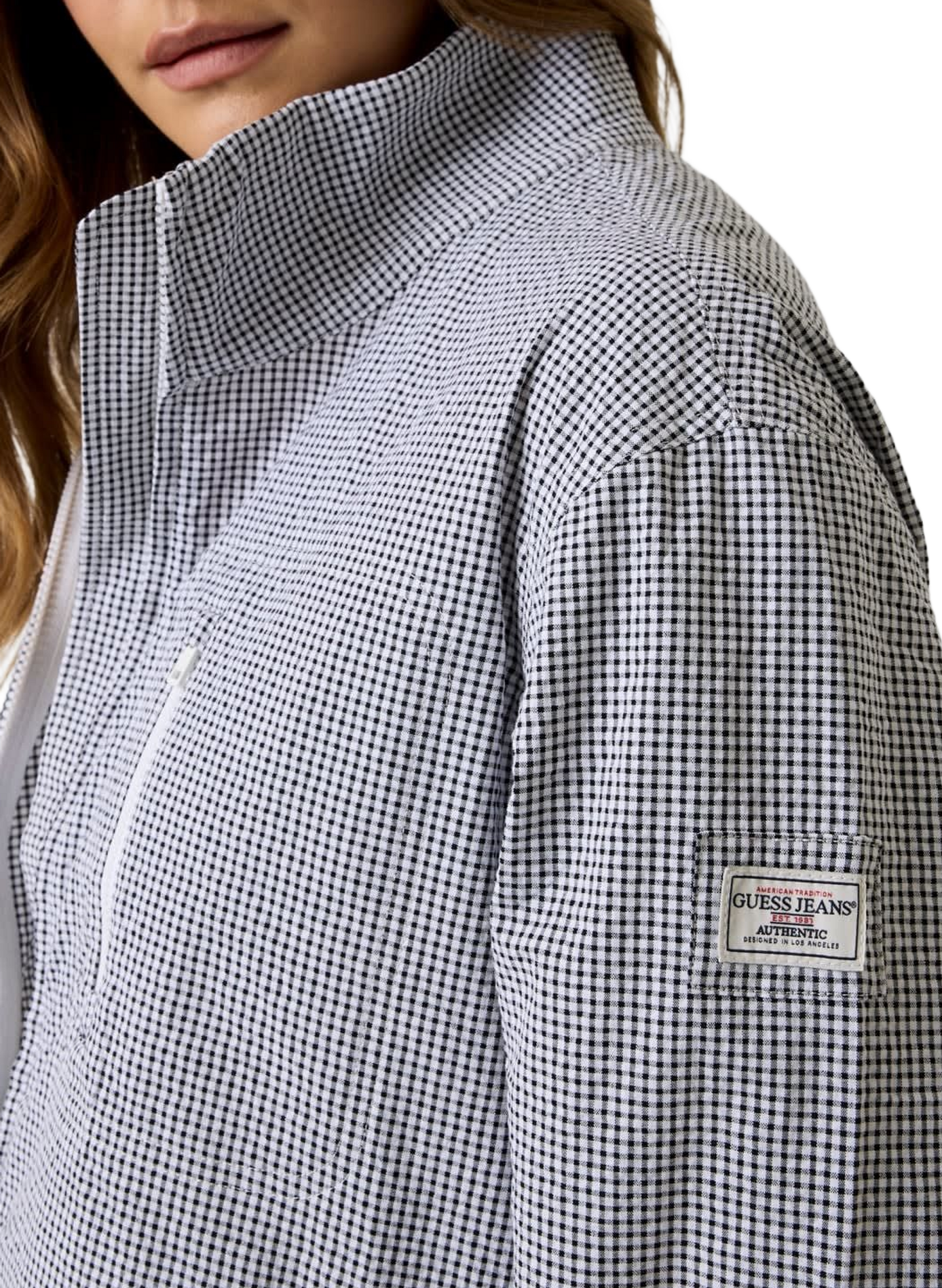 Checked cotton blend windbreaker coat GUESS Multicolour