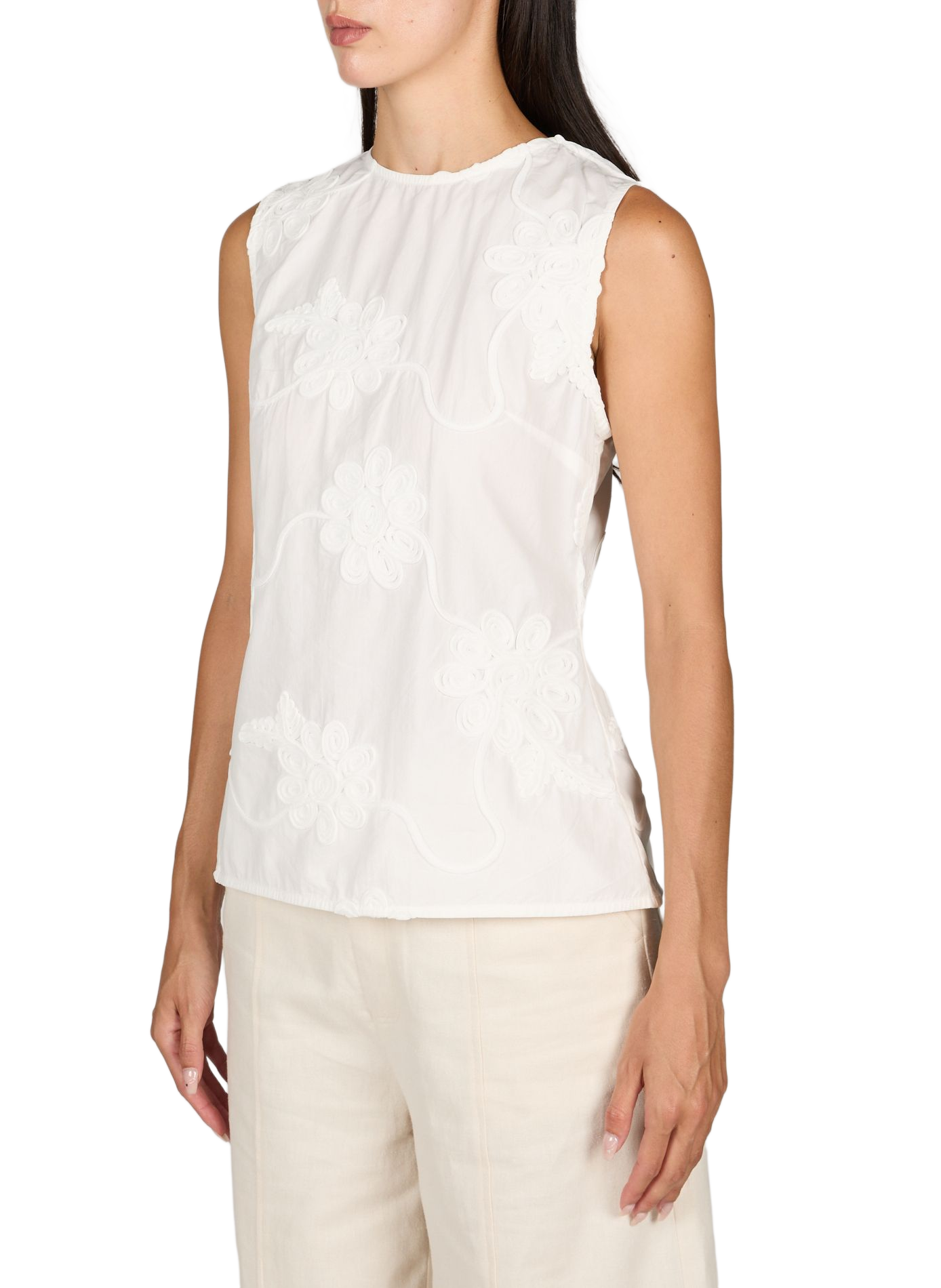 Sleeveless floral cotton top ROTATE White