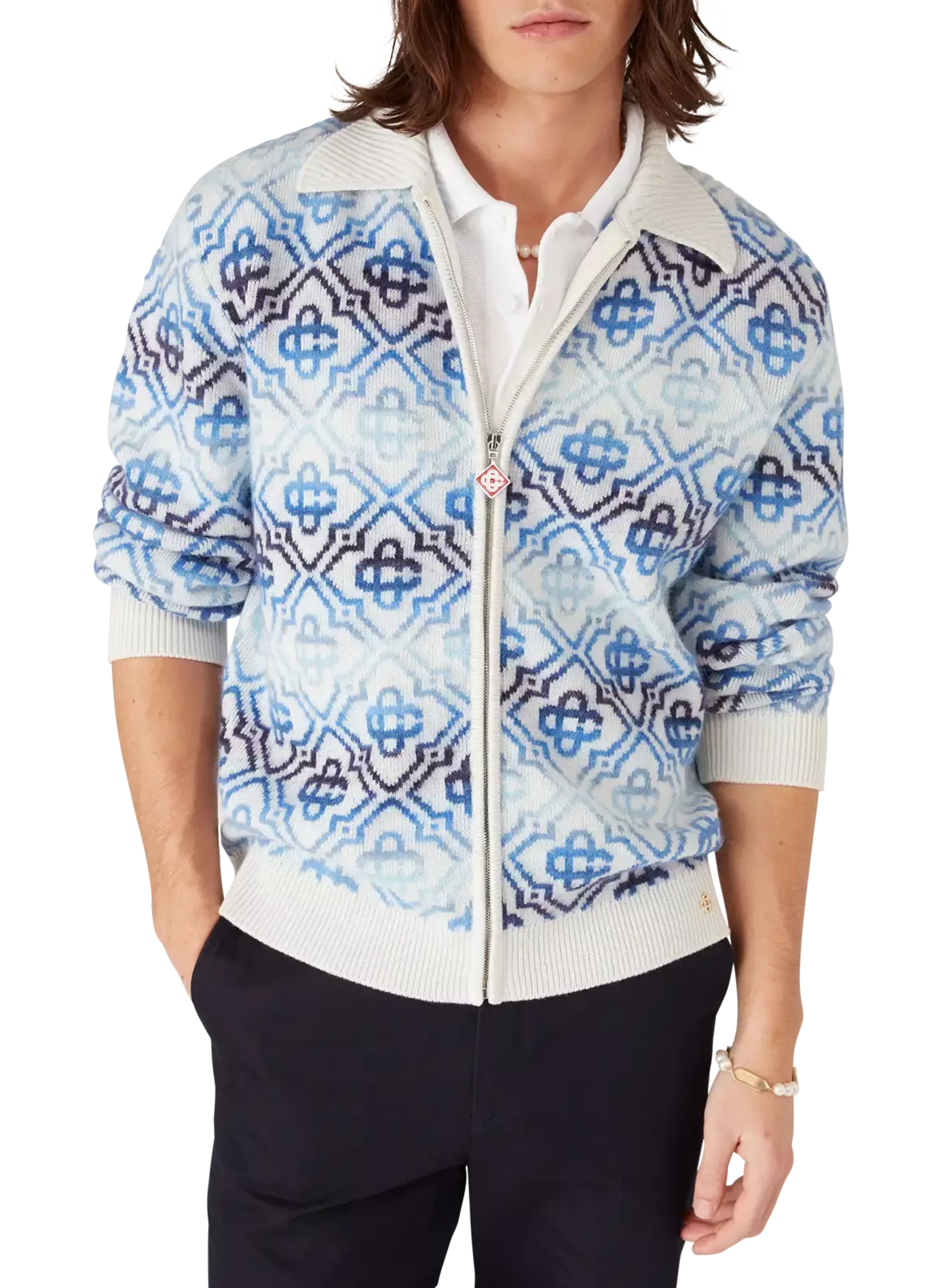 Cardigan Space Dye à imprimé logo en laine mélangée CASABLANCA PARIS Bleu