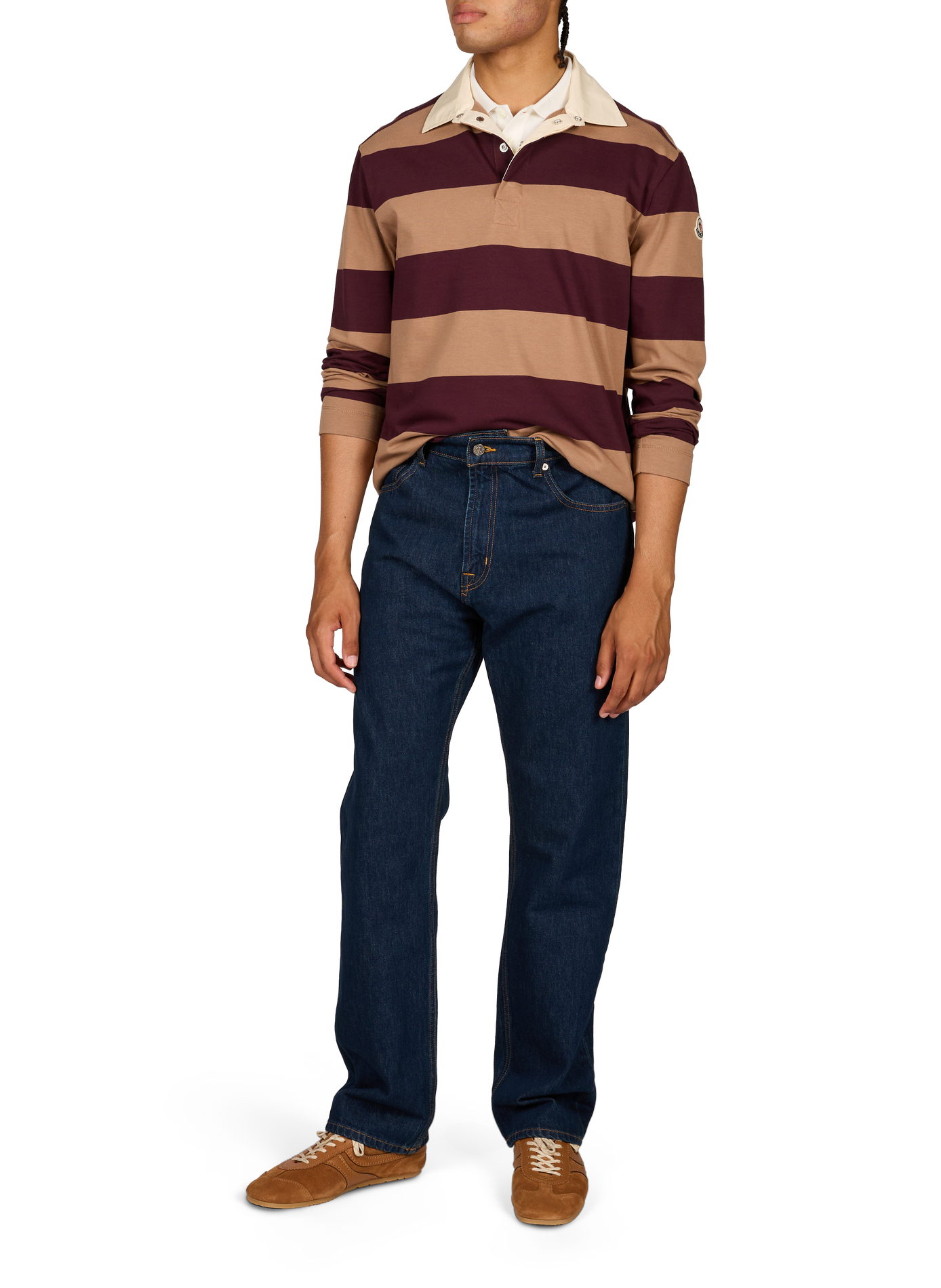 Lange mouwen gestreepte polo van gemengd katoen MONCLER Beige