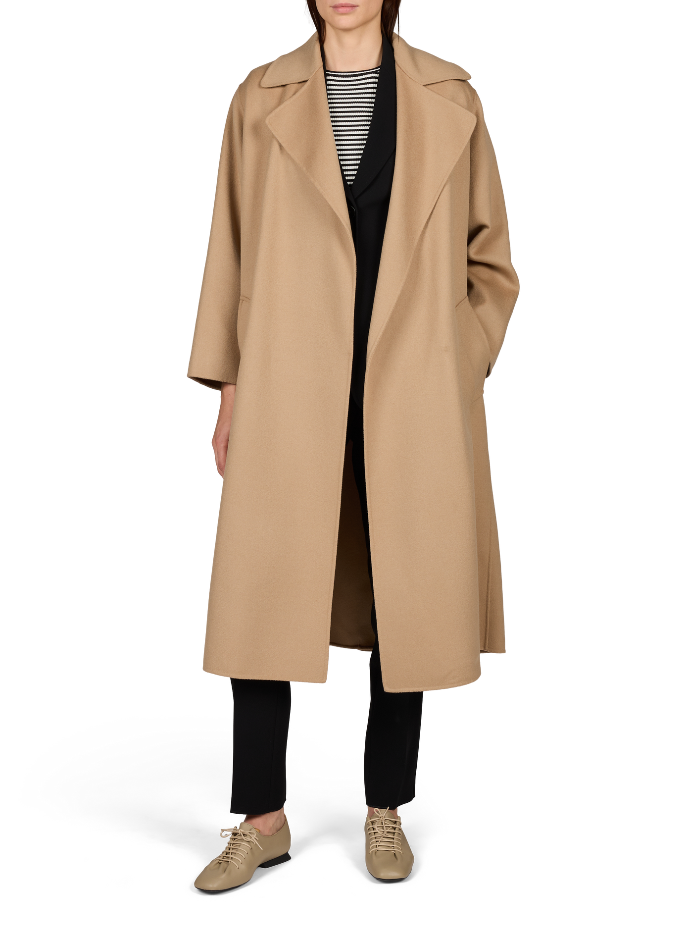 Manteau long ceinturé en laine vierge mélangée MAX MARA WEEK END Marron