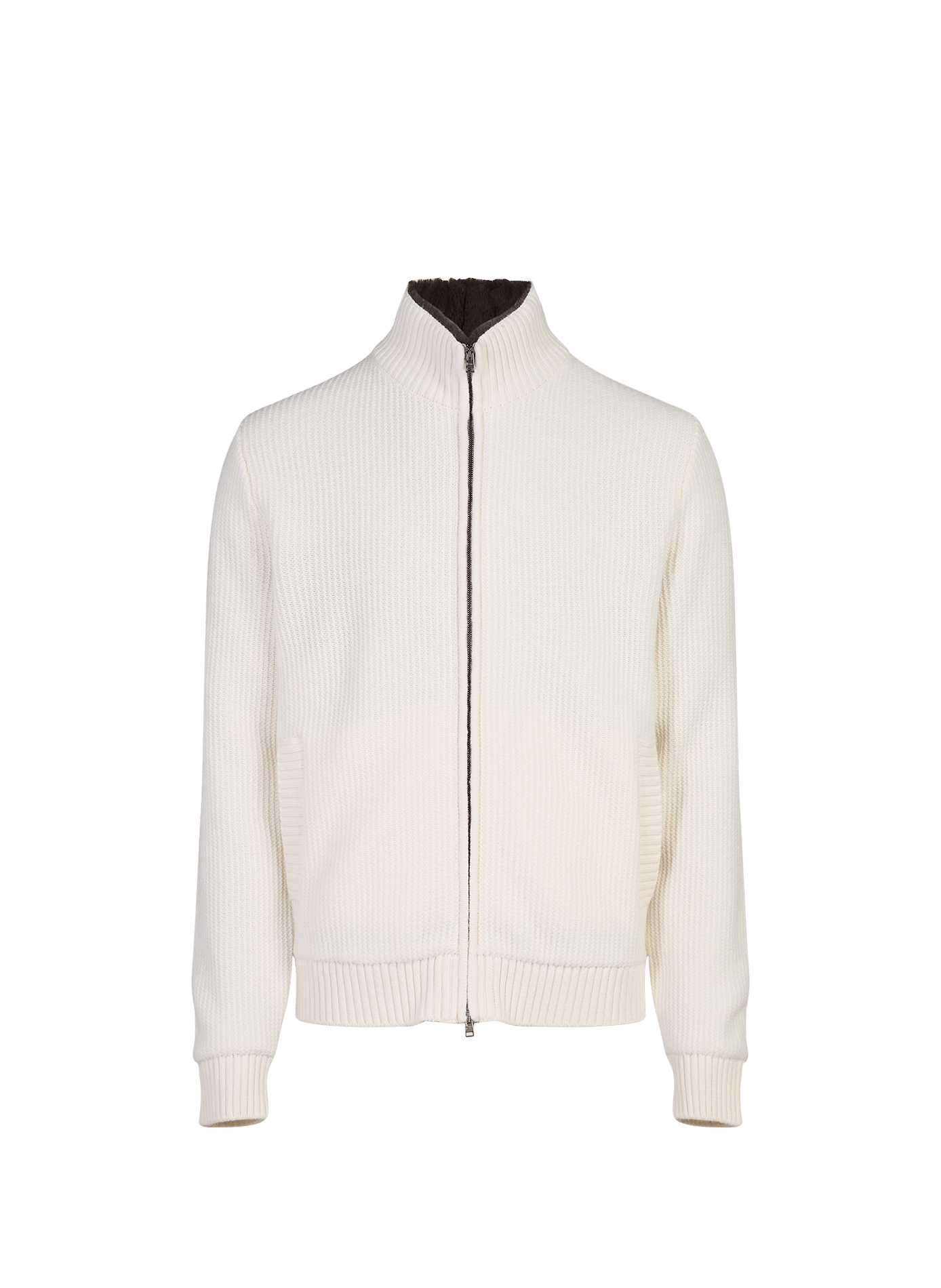 Gilet a coste con collo alto testurizzato in lana HERNO Bianco