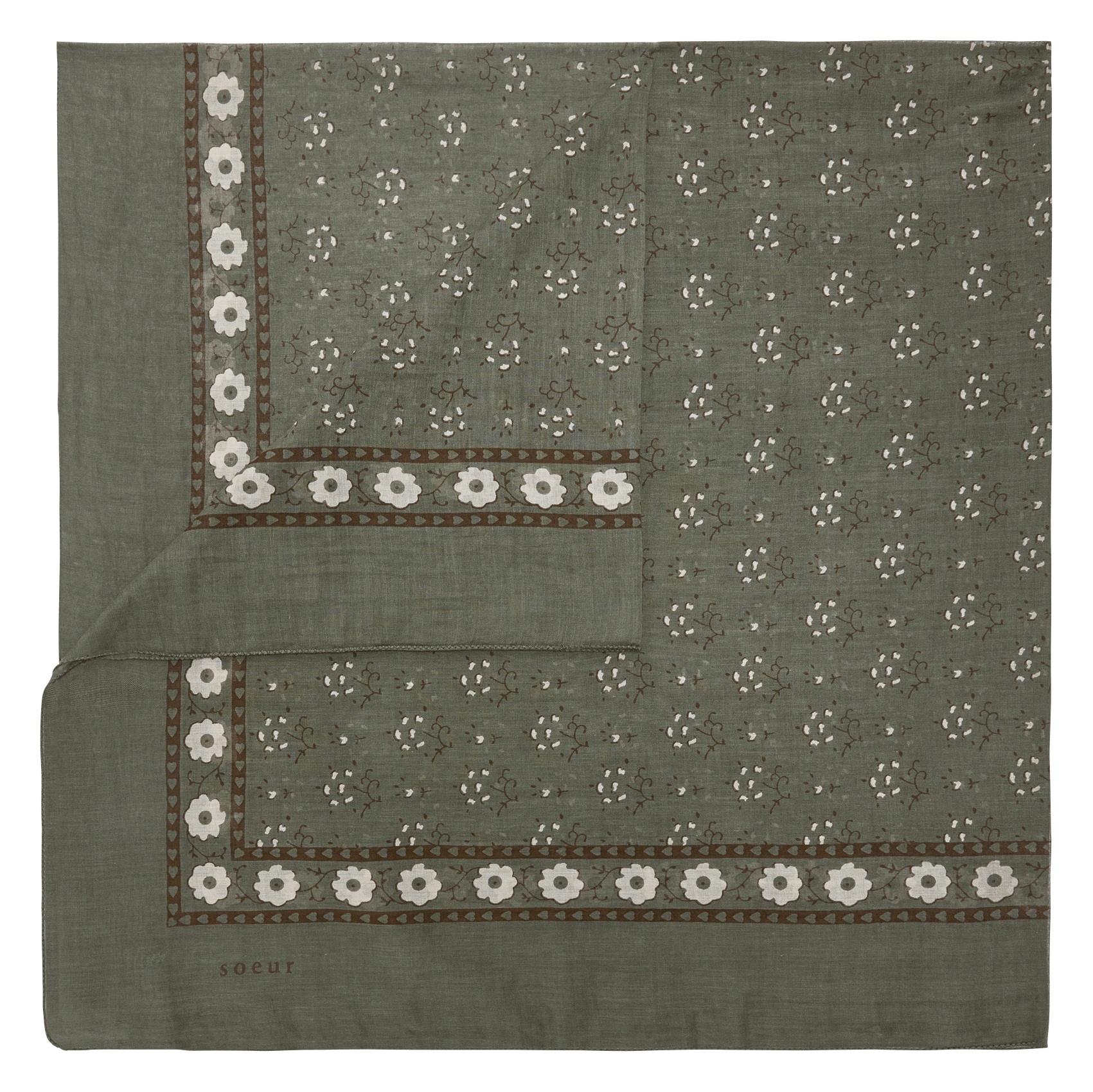 Foulard carré imprimé en coton SOEUR Kaki